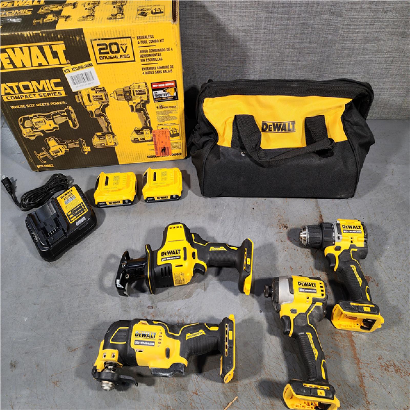 HOUSTON LOCATION - AS-IS DeWalt 20V MAX ATOMIC Cordless Brushless 4 Tool Combo Kit