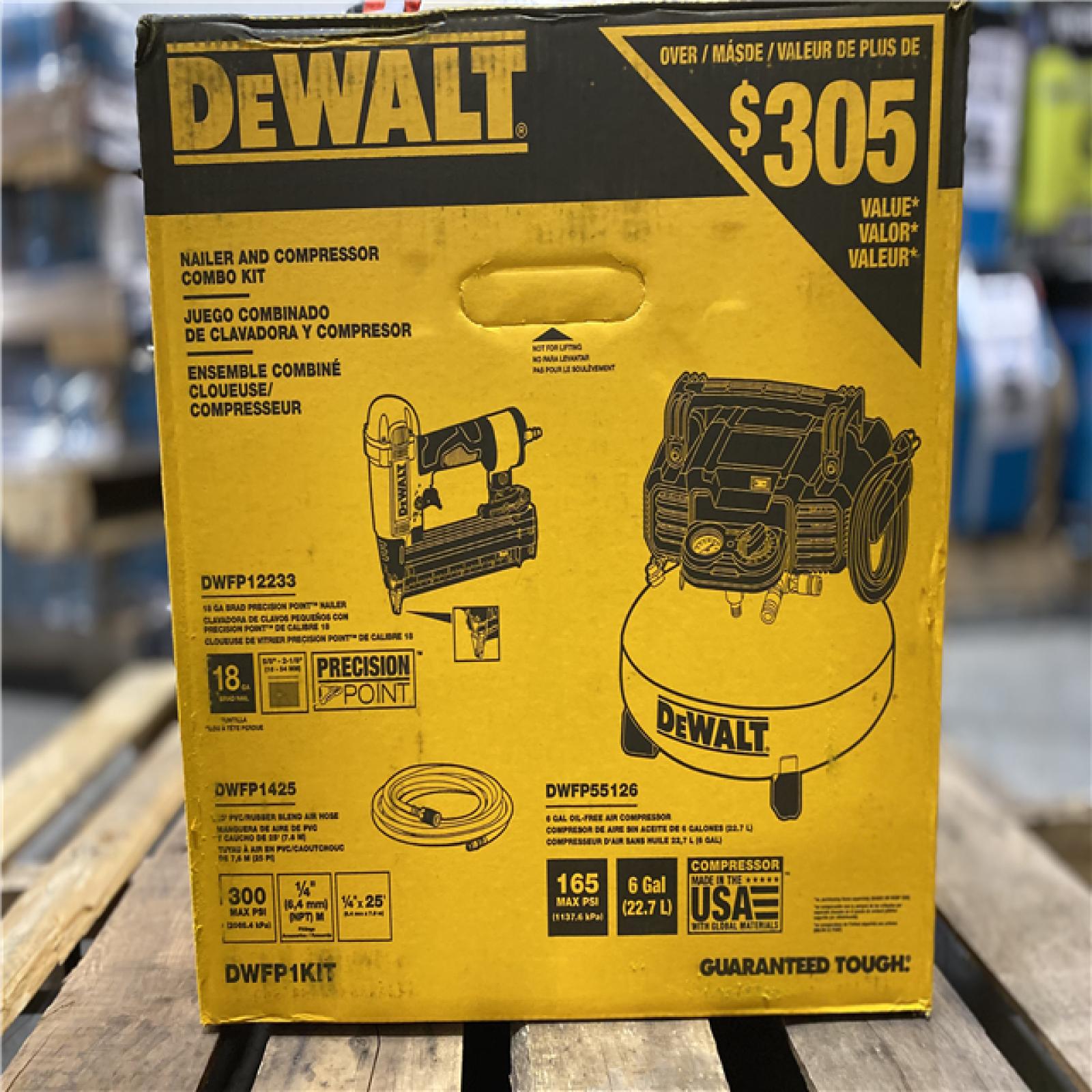 NEW! - DEWALT 6 Gal. 18-Gauge Brad Nailer and Heavy-Duty Pancake Electric Air Compressor Combo Kit