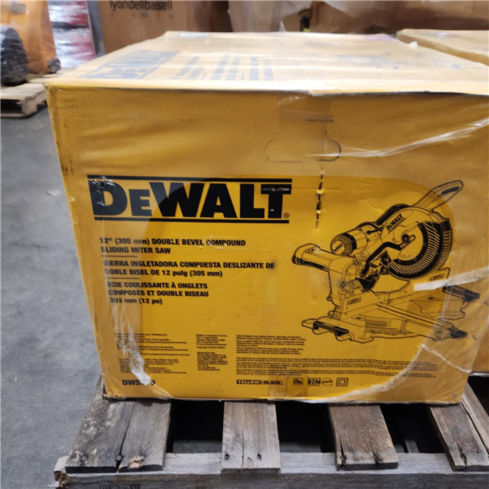 Dallas Location - NEW- DEWALT 15 Amp Corded 12 in. Double Bevel Sliding Compound Miter Saw, Blade Wrench and Material Clamp