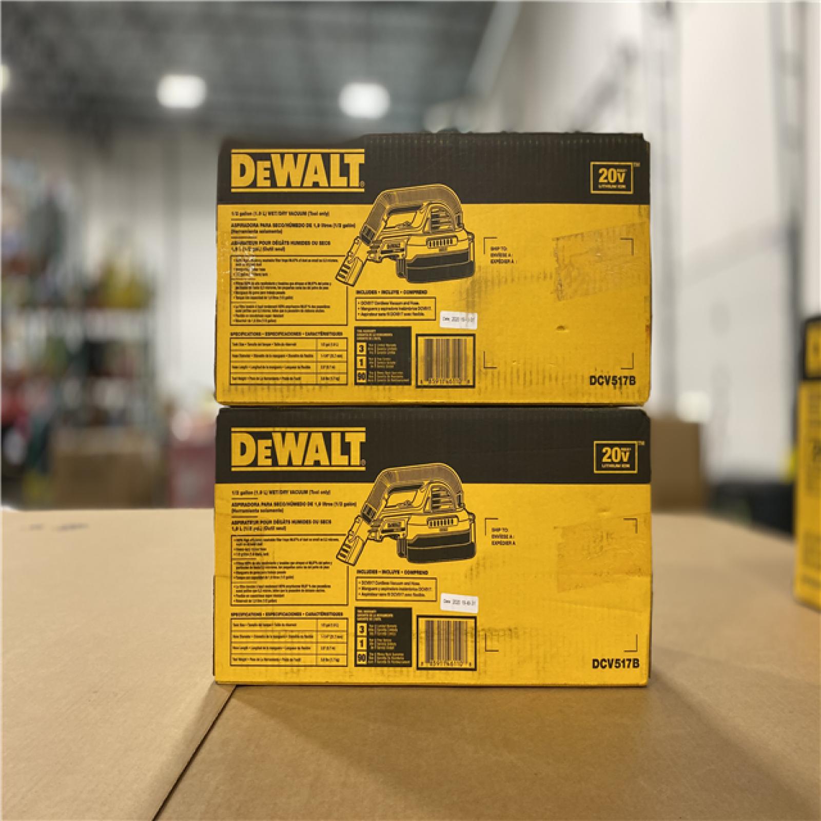 NEW! -  DEWALT 20V MAX Cordless 1/2 Gal. Wet/Dry Portable Vacuum (Tool Only) -( 2 UNITS)