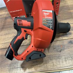 AS-IS MILWAUKEE M12 12-V Lithium-Ion Cordless Drain Snake Auger W/ (1) 1.5Ah Battery, 5/16 in. X 25 Ft. Cable, & 5 Gal. Bucket