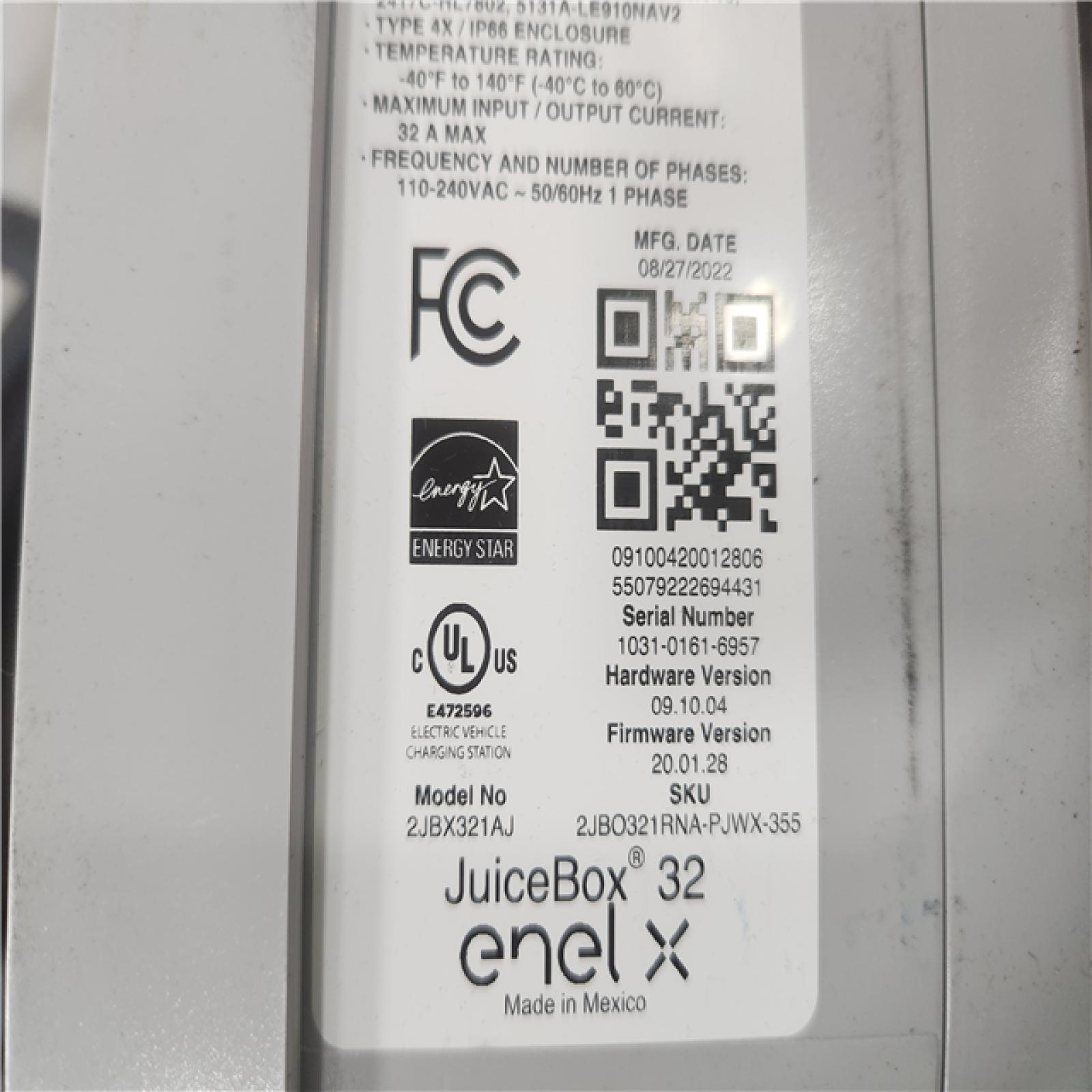 Phoenix Location Enel X Way JuiceBox 32 Hardwire Model: 2JBO321RNA-PJWX-355