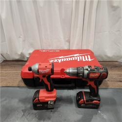 AS IS Milwaukee 2904-22 Hammer Drill Driver Kit with Batteries  Charger & Tool Case  Red