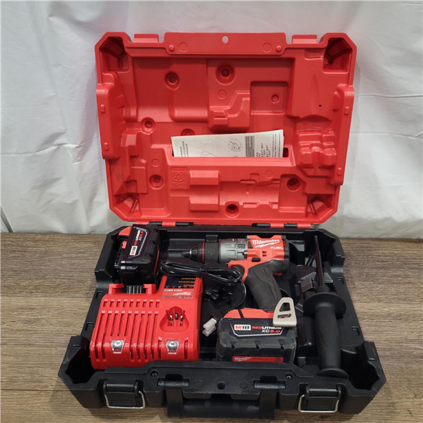 AS-IS Milwaukee 2904-22 Hammer Drill Driver Kit with Batteries  Charger & Tool Case  Red