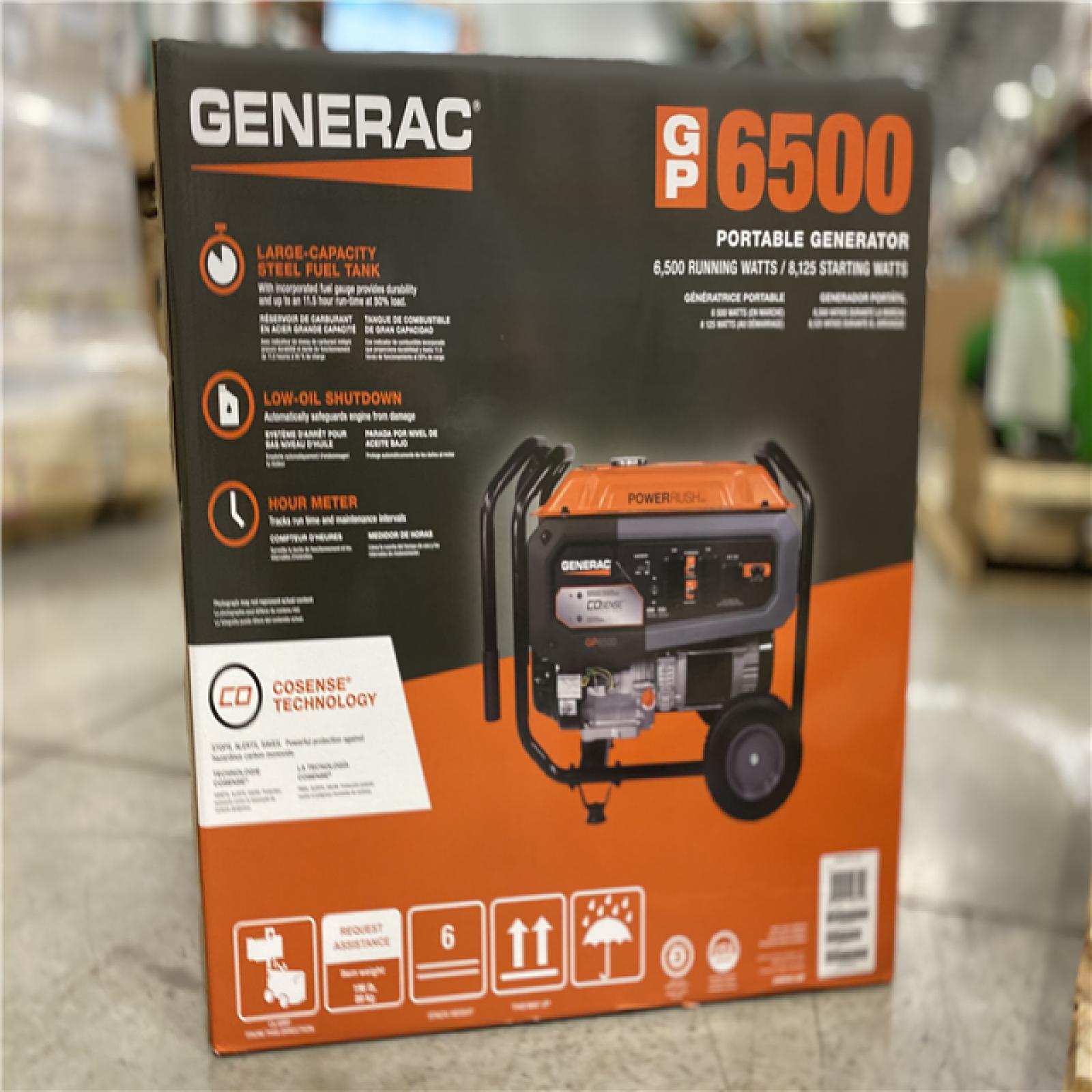 DALLAS LOCATION - Generac 8125 / 6500-Watt Gasoline Powered Portable Generator with COSense and 20 ft. Extension Cord Included