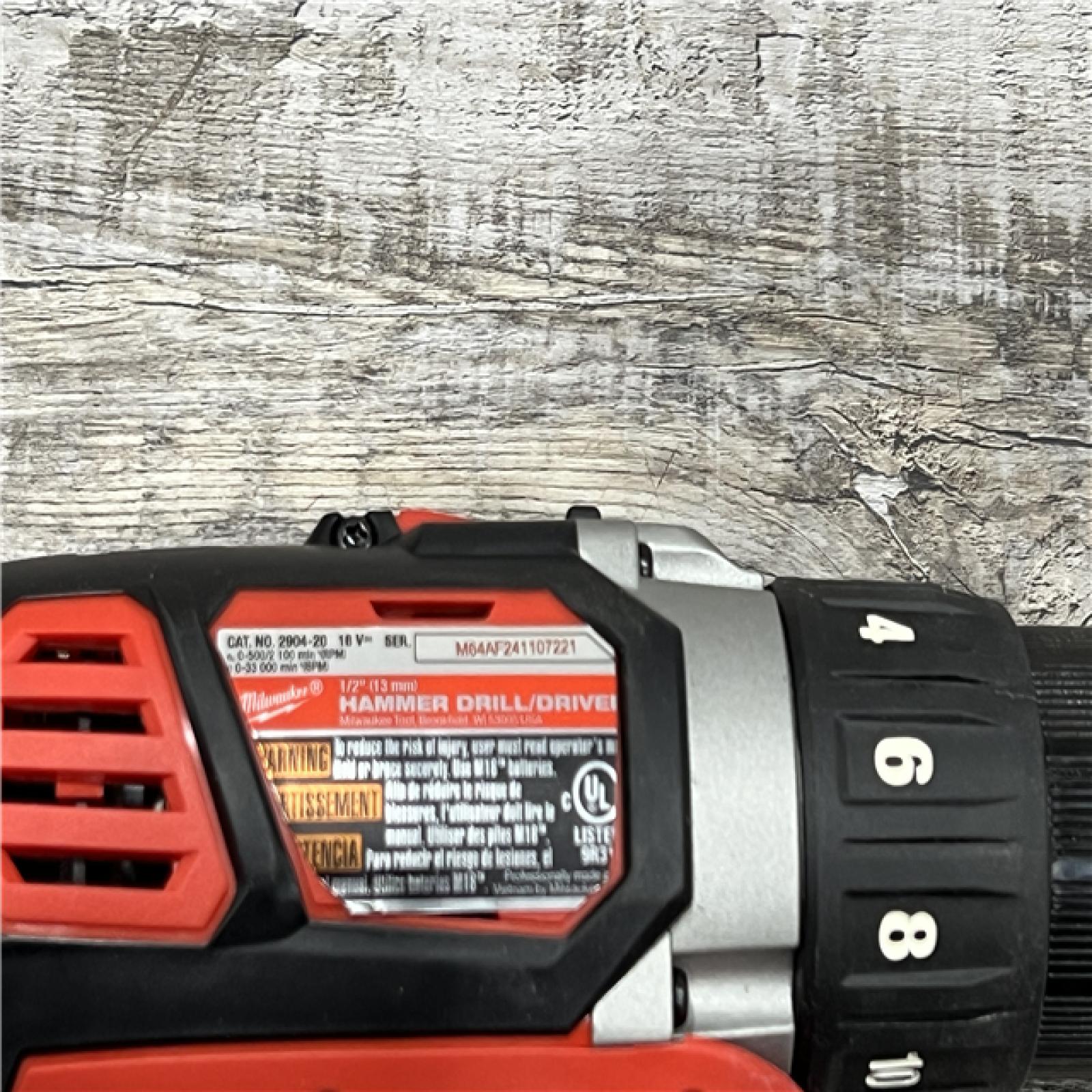 AS-IS Milwaukee 2904-22 Hammer Drill Driver Kit with Batteries  Charger & Tool Case  Red