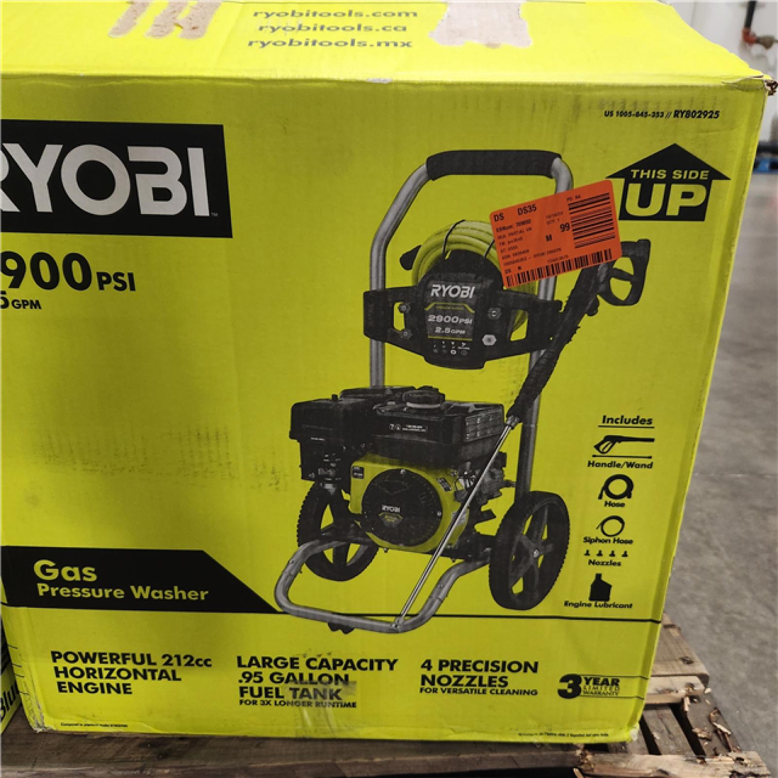 DALLAS LOCATION AS-IS RYOBI 2900 PSI 2.5 GPM Cold Water Gas Pressure Washer with 212cc Engine