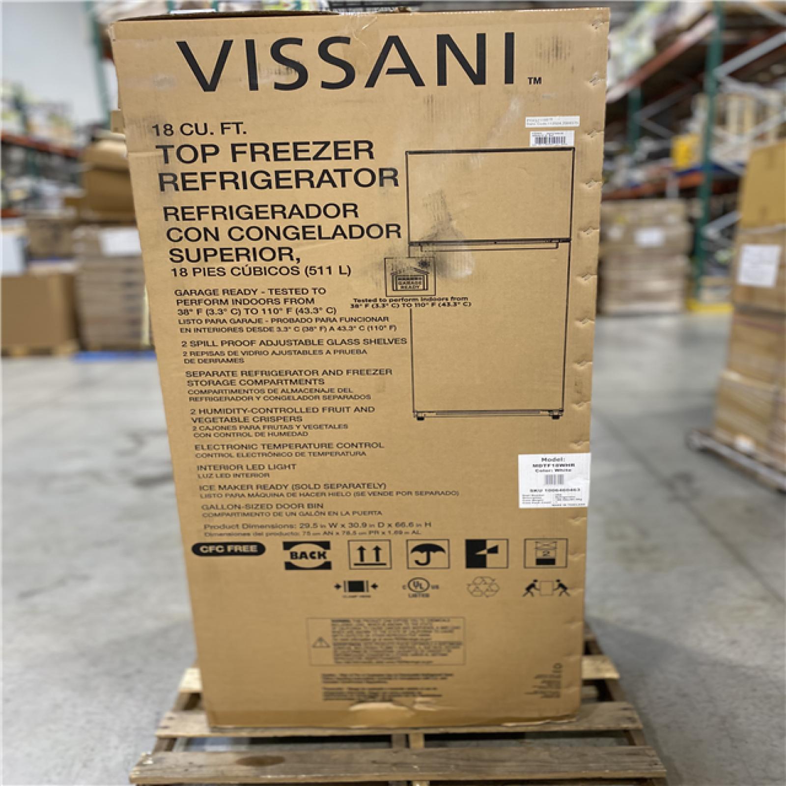 DALLAS LOCATION - Vissani 18 cu. ft. Top Freezer Refrigerator DOE in White