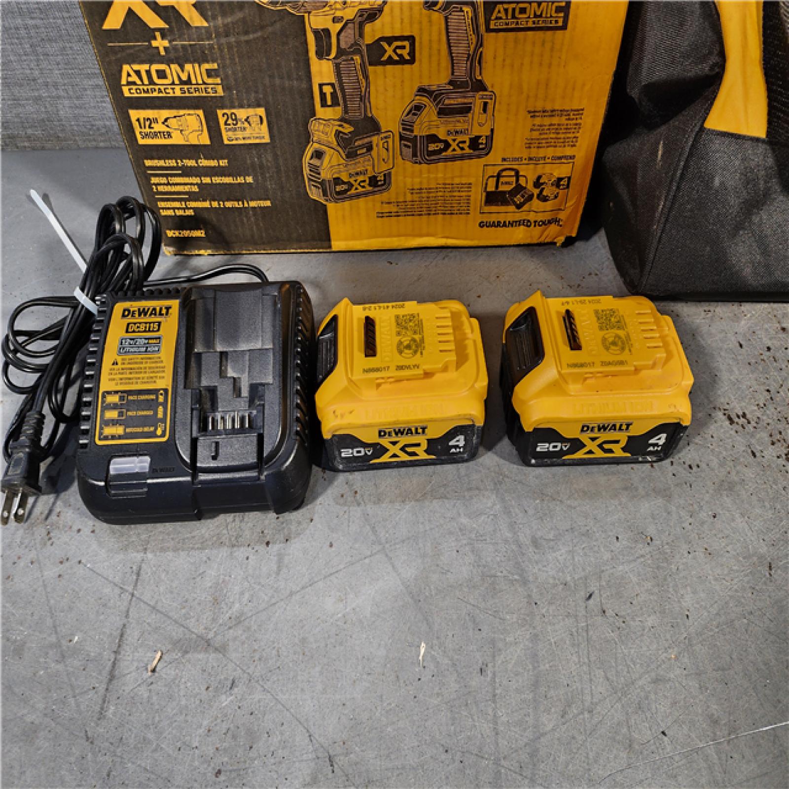 HOUSTON LOCATION - AS-IS DEWALT 20V MAX XR Hammer Drill and ATOMIC Impact Driver 2 Tool Cordless Combo Kit with (2) 4.0Ah Batteries, Charger, and Bag