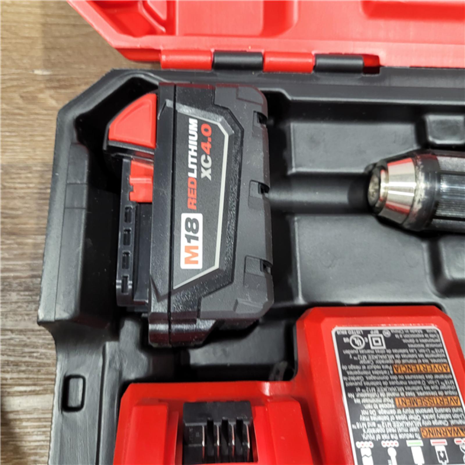 AS-IS Milwaukee 2904-22 Hammer Drill Driver Kit with Batteries  Charger & Tool Case  Red