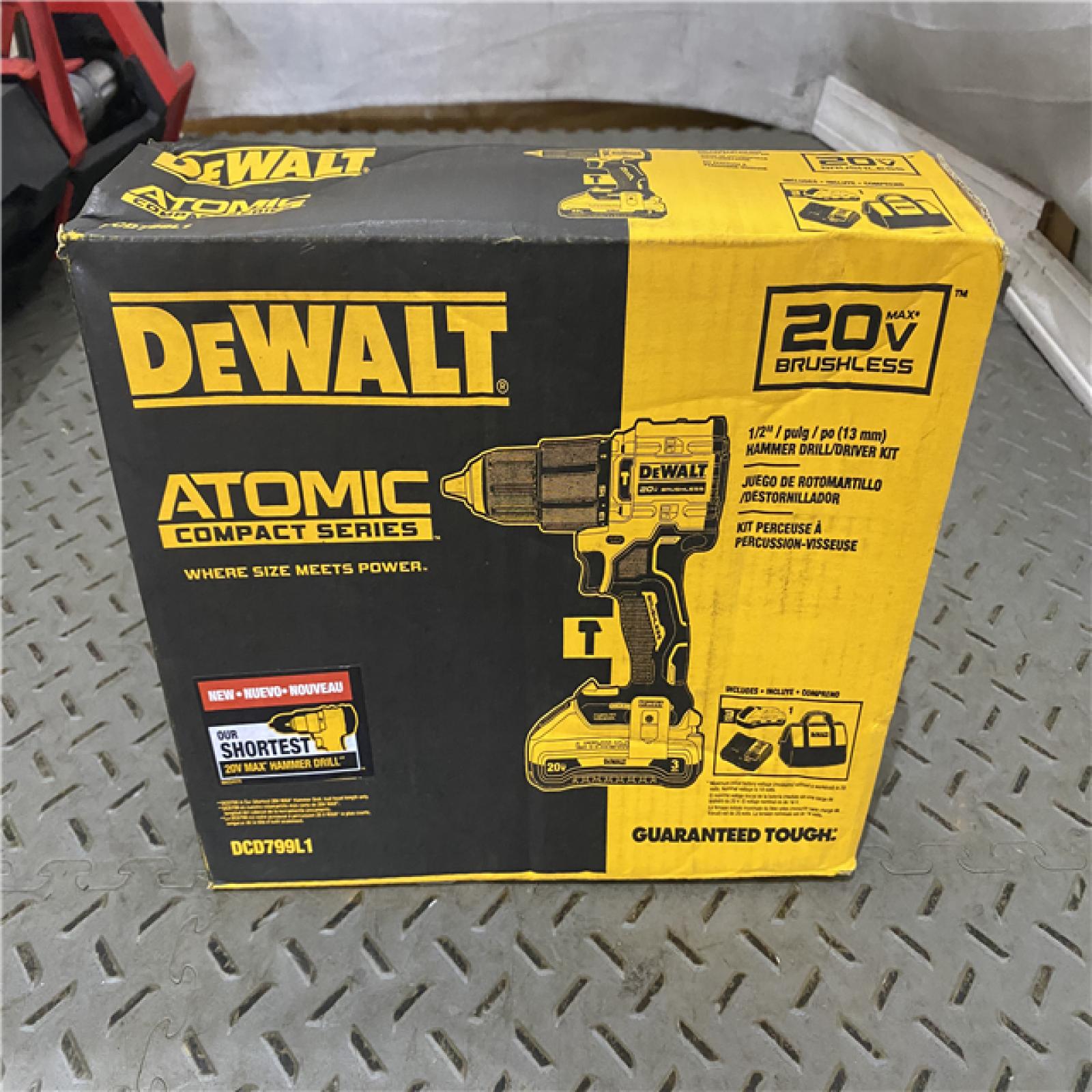 Houston location AS-IS DEWALT ATOMIC 20-Volt Lithium-Ion Cordless 1/2 in. Compact Hammer Drill with 3.0Ah Battery, Charger and Bag