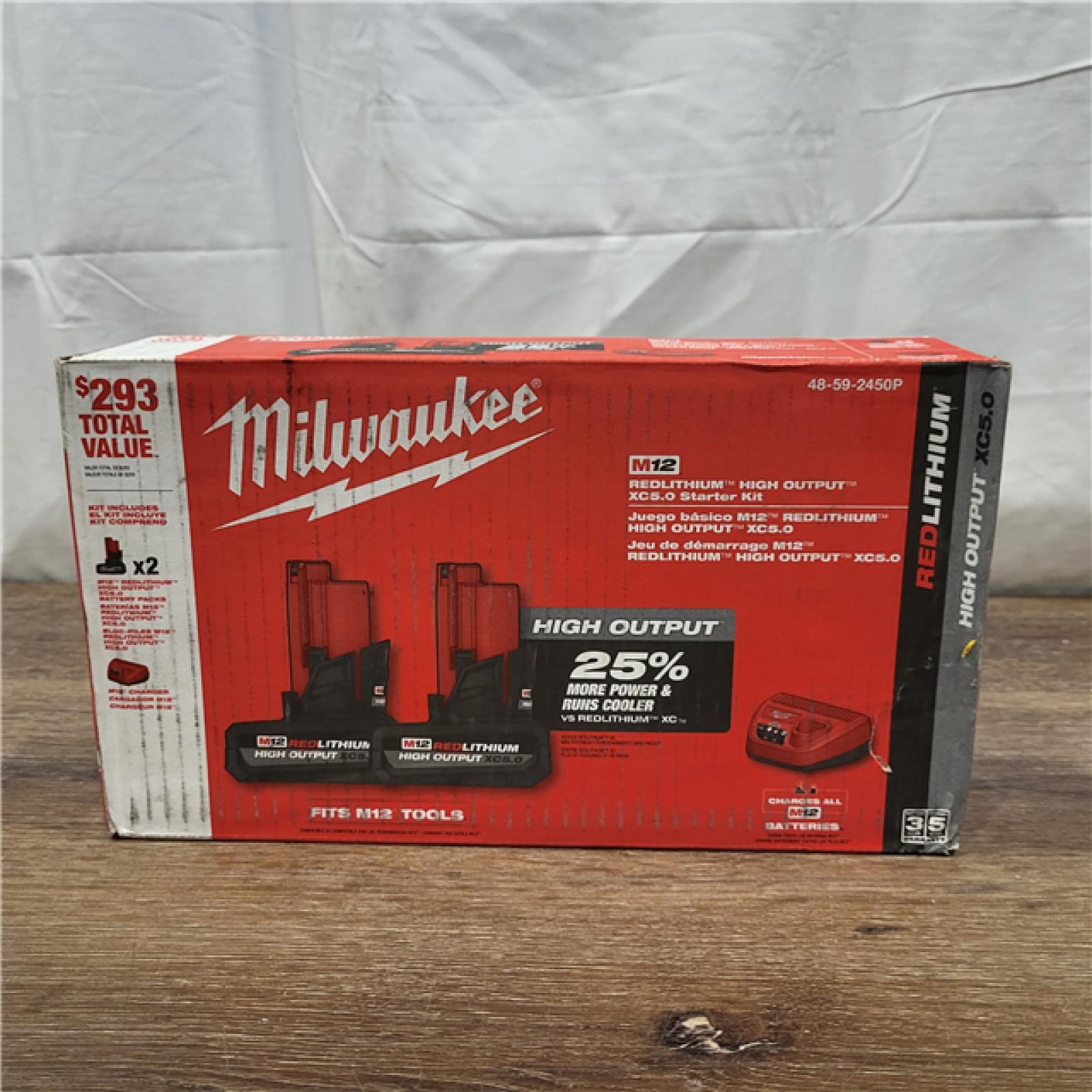 AS-IS Milwaukee M12 12V Lithium-Ion XC High Output 5.0 Ah Battery Pack (2-Pack) Starter Kit with Charger