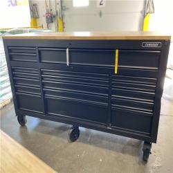 DALLAS LOCATION - Husky 72 in. W x 24 in. D Heavy Duty 18-Drawer Mobile Workbench Cabinet with Adjustable-Height Hardwood Top in Matte Black