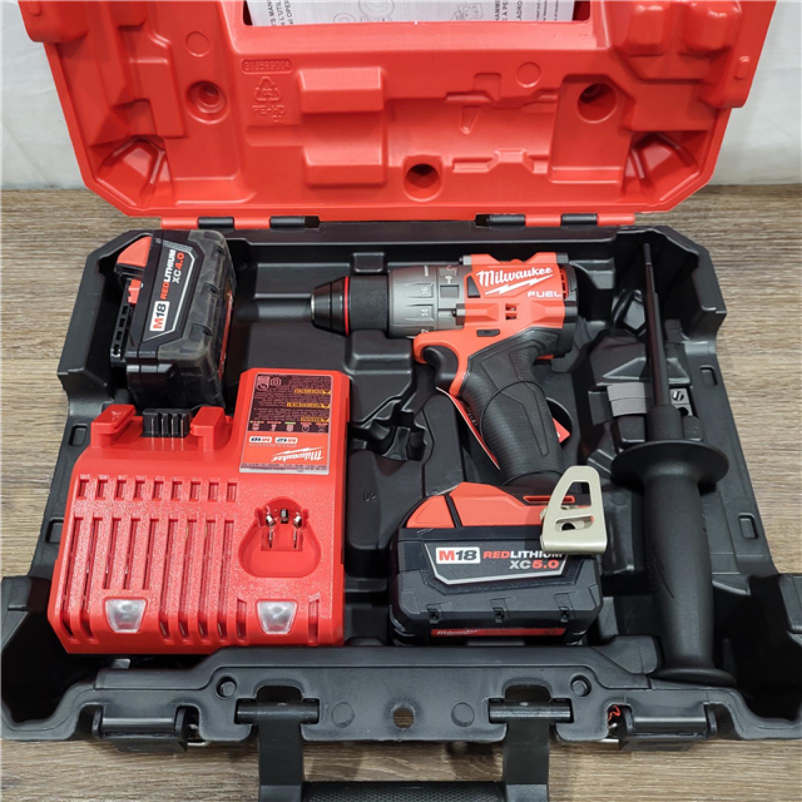 AS-IS Milwaukee 2904-22 Hammer Drill Driver Kit with Batteries  Charger & Tool Case  Red