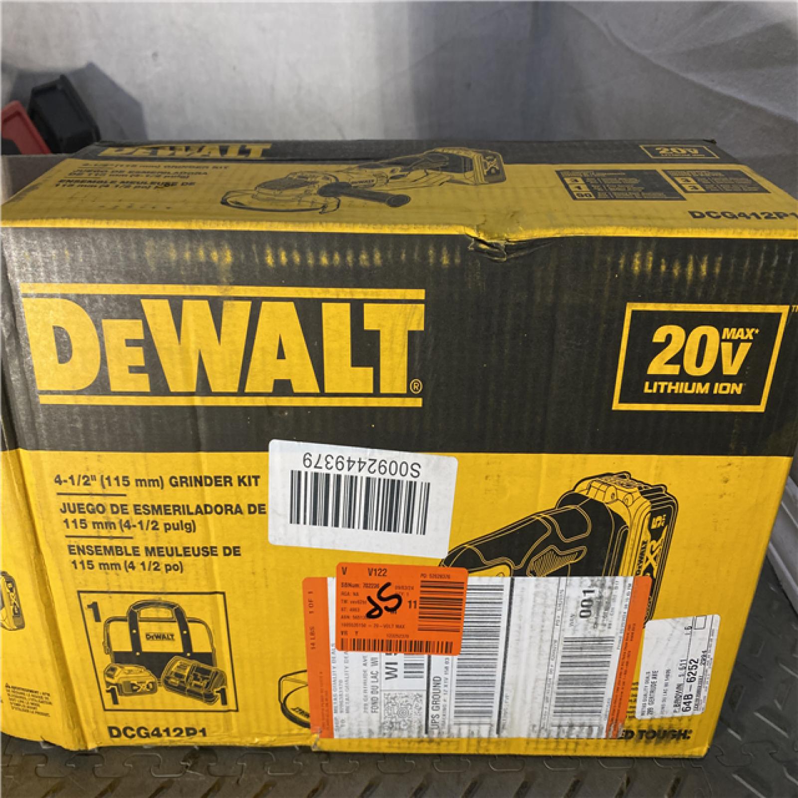 Houston location AS-IS DEWALT 20V MAX Cordless 4.5 in. - 5 in. Grinder, (1) 20V 5.0Ah Battery, and Charger