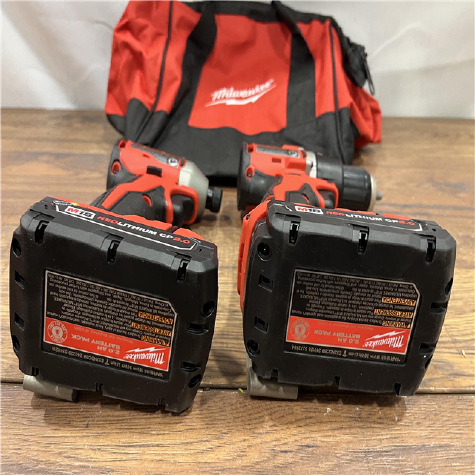 AS IS M18 18V Lithium-Ion Brushless Cordless Compact Drill/Impact Combo Kit (2-Tool) W/(2) 2.0 Ah Batteries, Charger & Bag