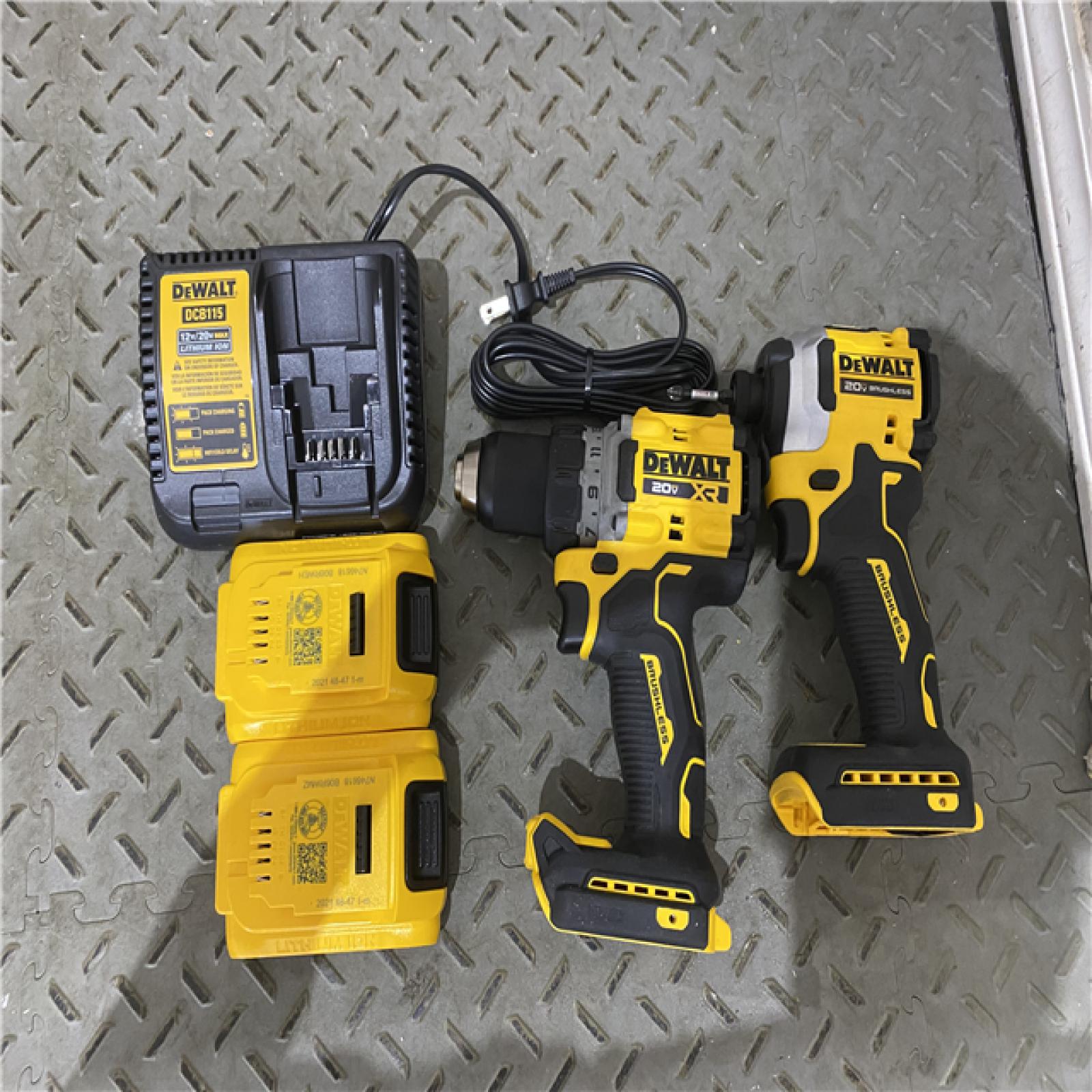 Houston location AS-IS DEWALT 20V MAX XR Cordless Drill/Driver, ATOMIC Impact Driver 2 Tool Combo Kit, (2) 2.0Ah Batteries, Charger, and Bag