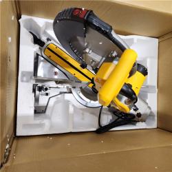 AS-IS DEWALT 15 Amp Corded 12 in. Double Bevel Sliding Compound Miter Saw, Blade Wrench and Material Clamp