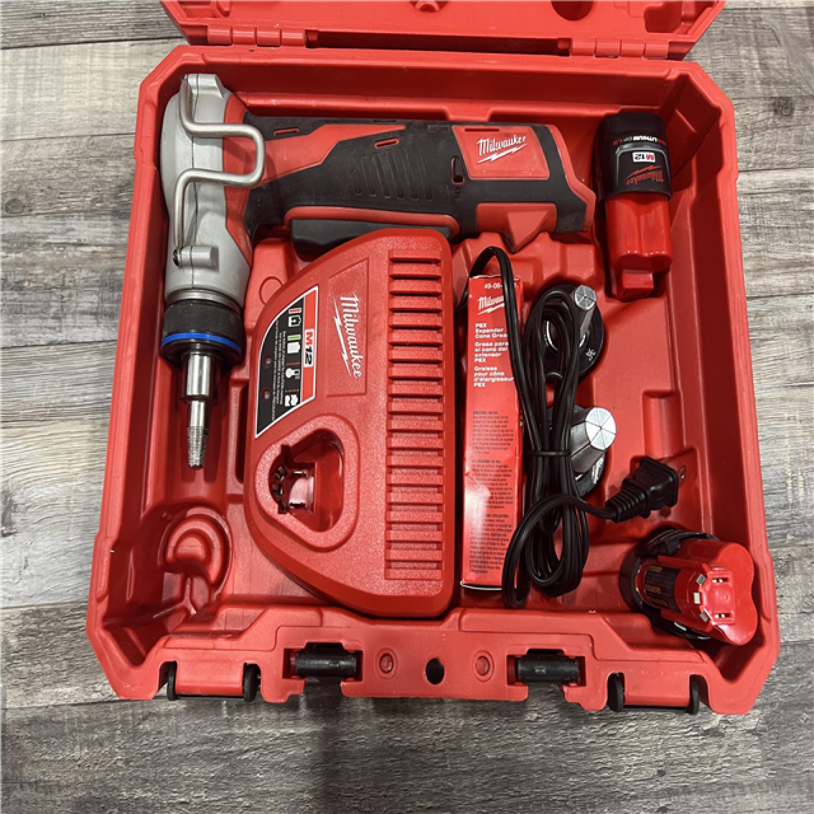 AS-IS MILWAUKEE M12 12-Volt Lithium-Ion Cordless PEX Expansion Tool Kit with (2) 1.5 Ah Batteries, (3) Expansion Heads and Hard Case