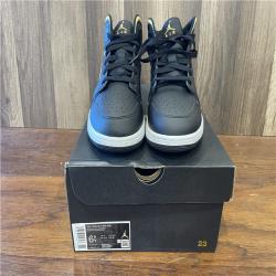 NEW! Big Kids' Air Jordan Retro 1 Mid Casual Shoes in Black/Metallic/Black Size 6.5 Leather