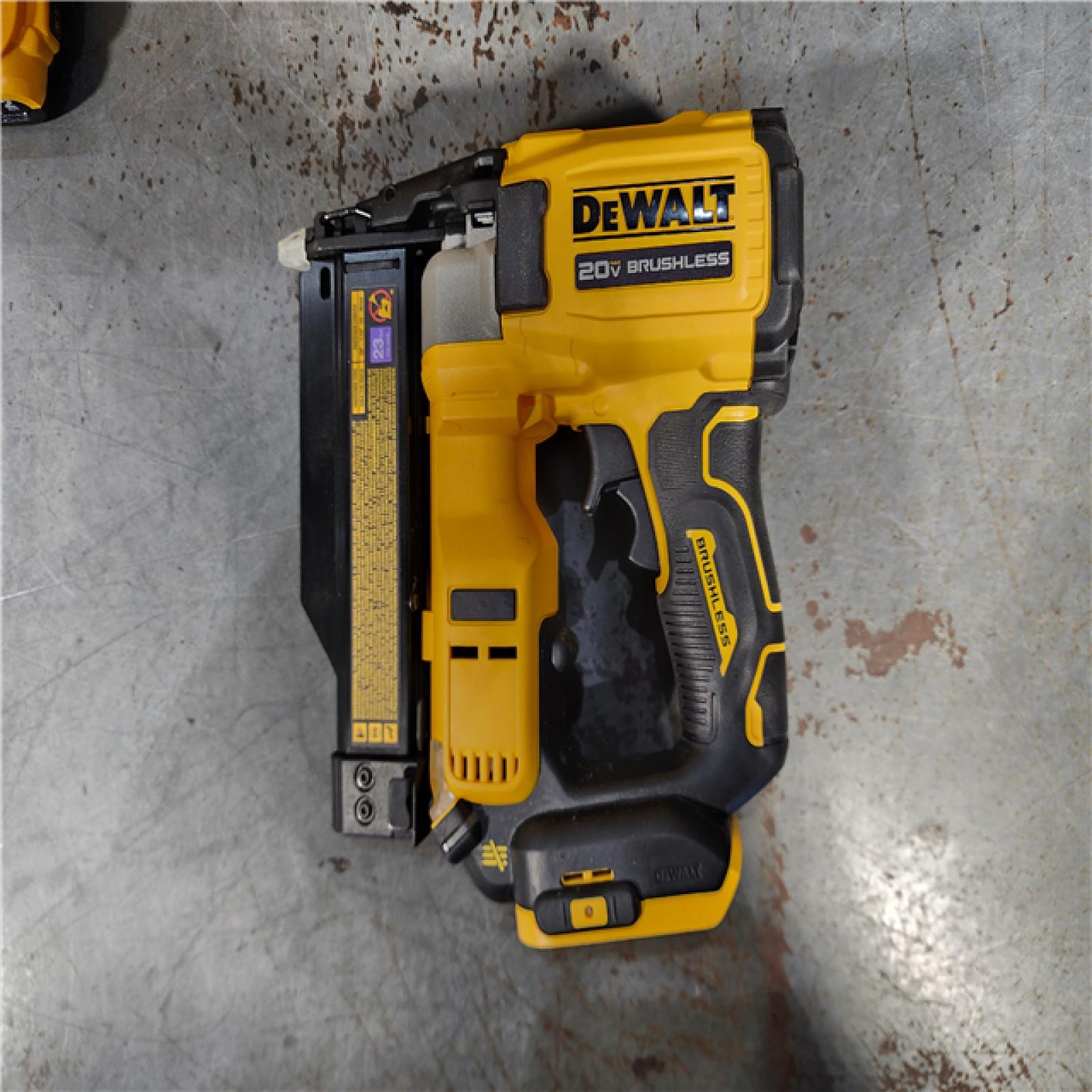 HOUSTON LOCATION - AS-IS DEWALT ATOMIC 20V MAX Lithium Ion Cordless 23 Gauge Pin Nailer Kit with 2.0Ah Battery and Charger