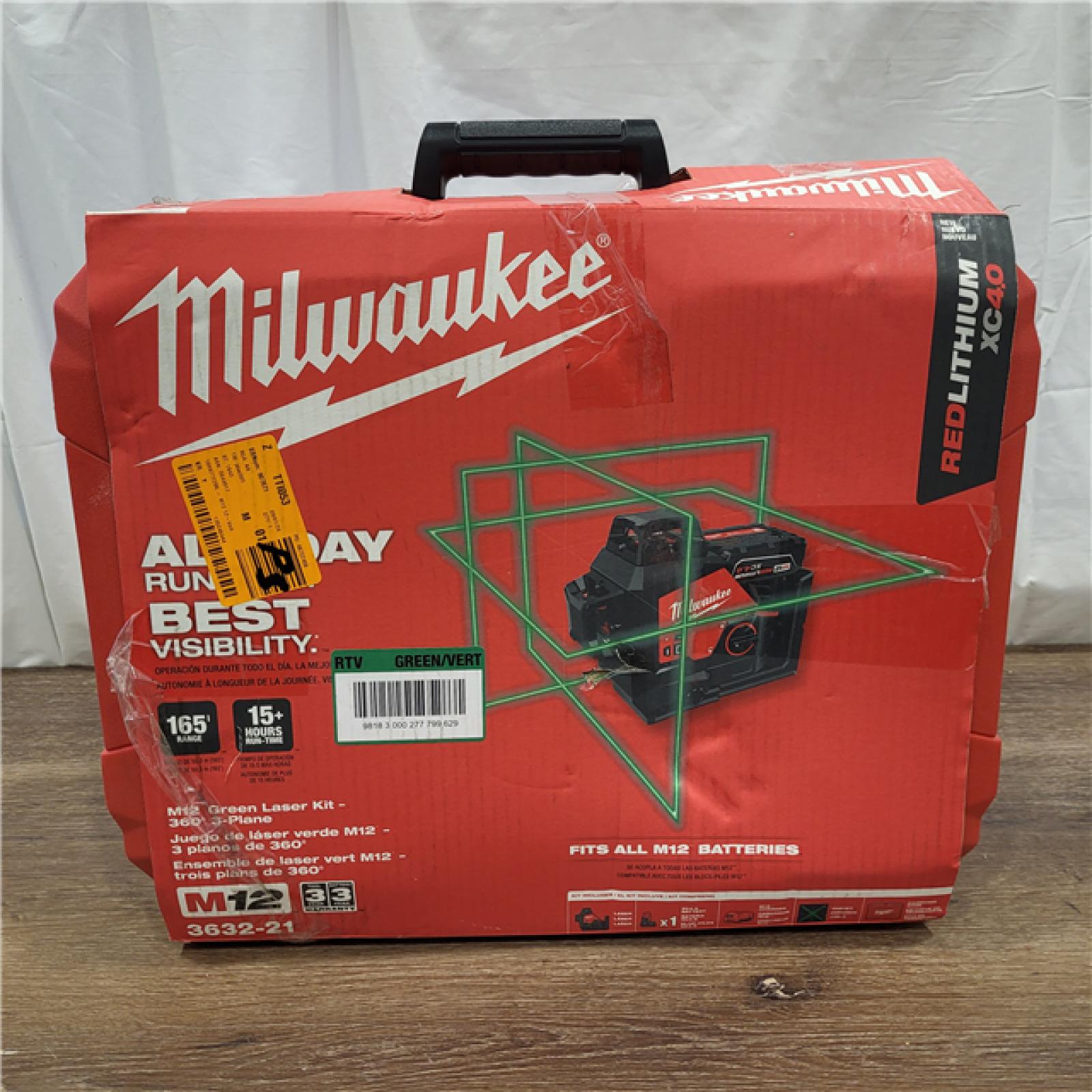 AS-IS Milwaukee-3632-21 M12 Green Beam Laser 360Â° 3-Plane Kit