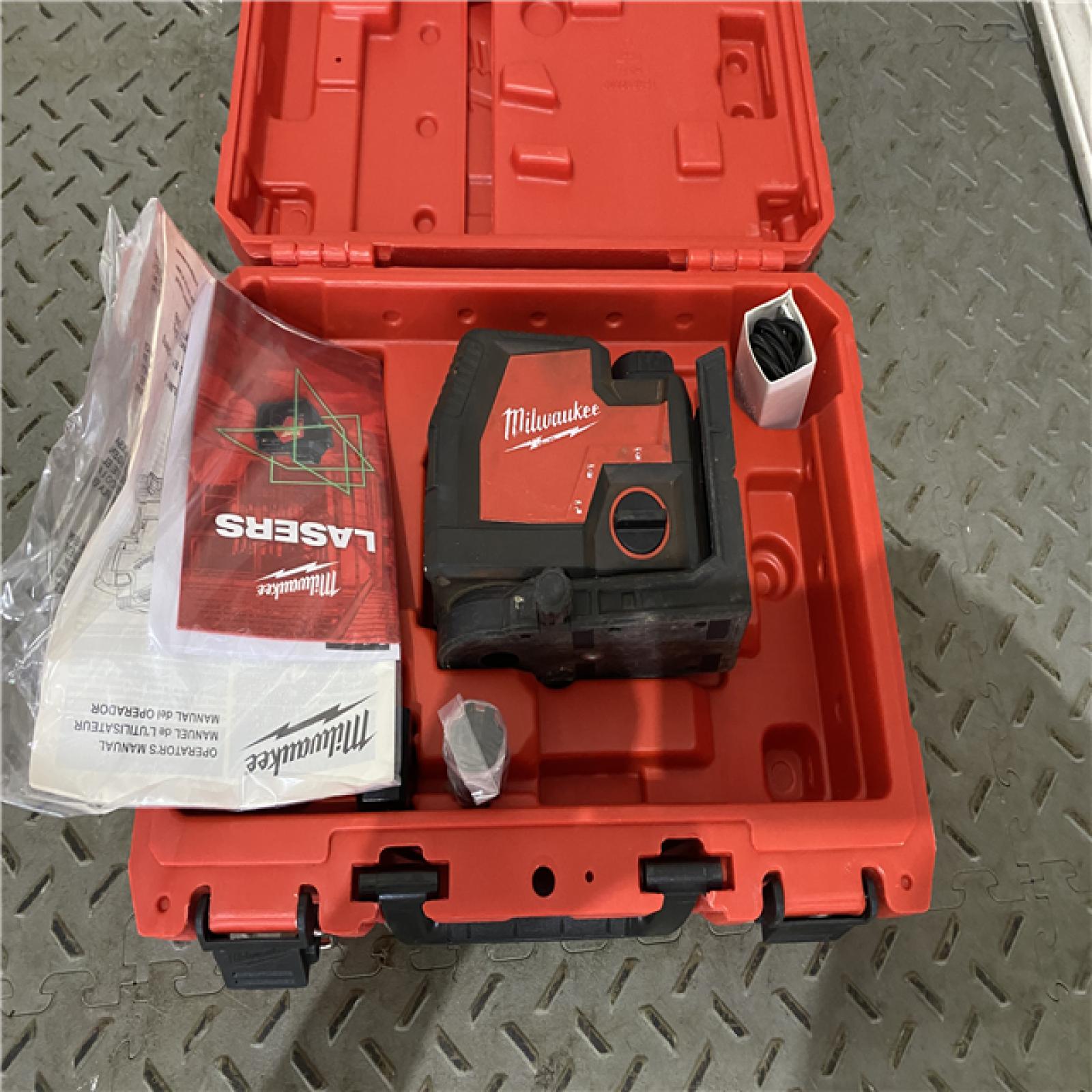 Houston location AS-IS MILWAUKEE 100 Ft. REDLITHIUM Lithium-Ion USB Green Rechargeable Cross Line Laser Level with Charger