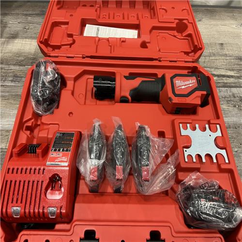 AS-IS MILWAUKEE M18 18V Lithium-Ion Cordless Short Throw Press Tool Kit with 3 PEX Crimp Jaws (2) 2.0 Ah Batteries and Charger