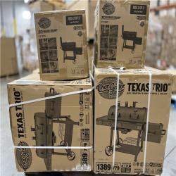 DALLAS LOCATION - Char-Griller Texas Trio 4-Burner Dual Fuel Grill with Smoker in Black PALLET -(2 UNITS)