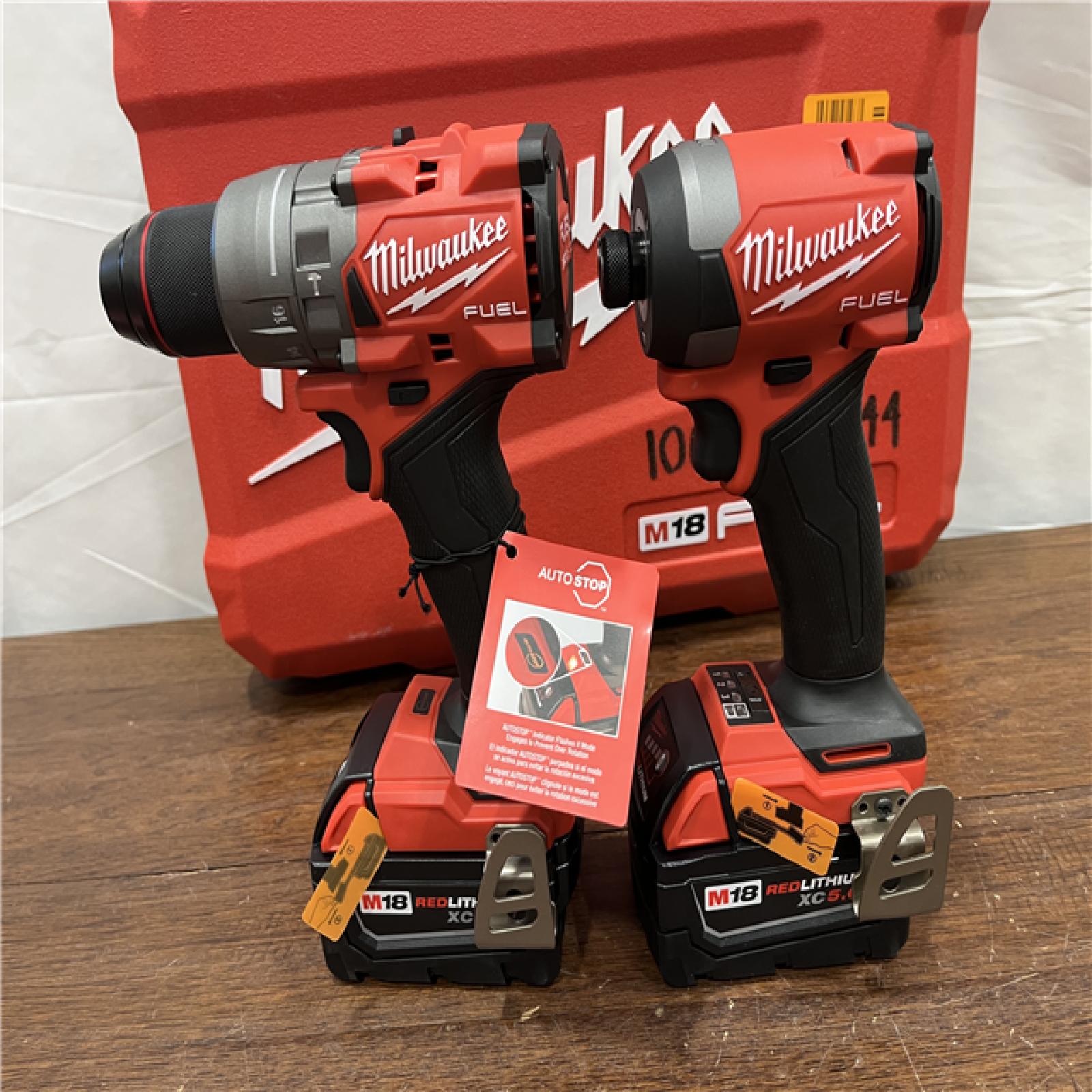 AS-ISMilwaukee M18 FUEL 18V Lithium-Ion Brushless Cordless Hammer Drill and Impact Driver Combo Kit (2-Tool) with 2 Batteries