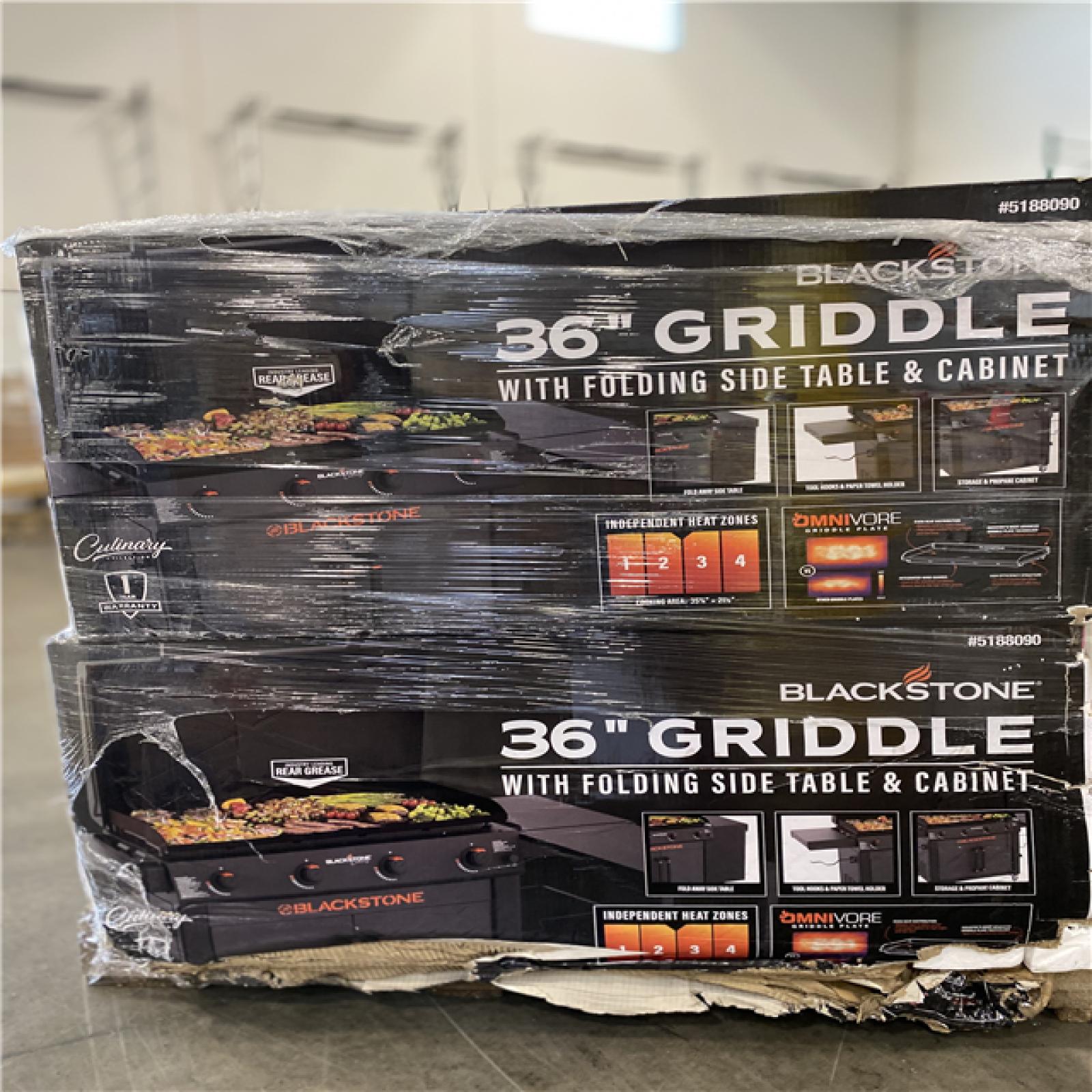 DALLAS LOCATION - Blackstone 36 Culinary Omnivore Griddle with Side Table 4-Burner Liquid Propane Flat Top Grill PALLET - (4 UNITS)