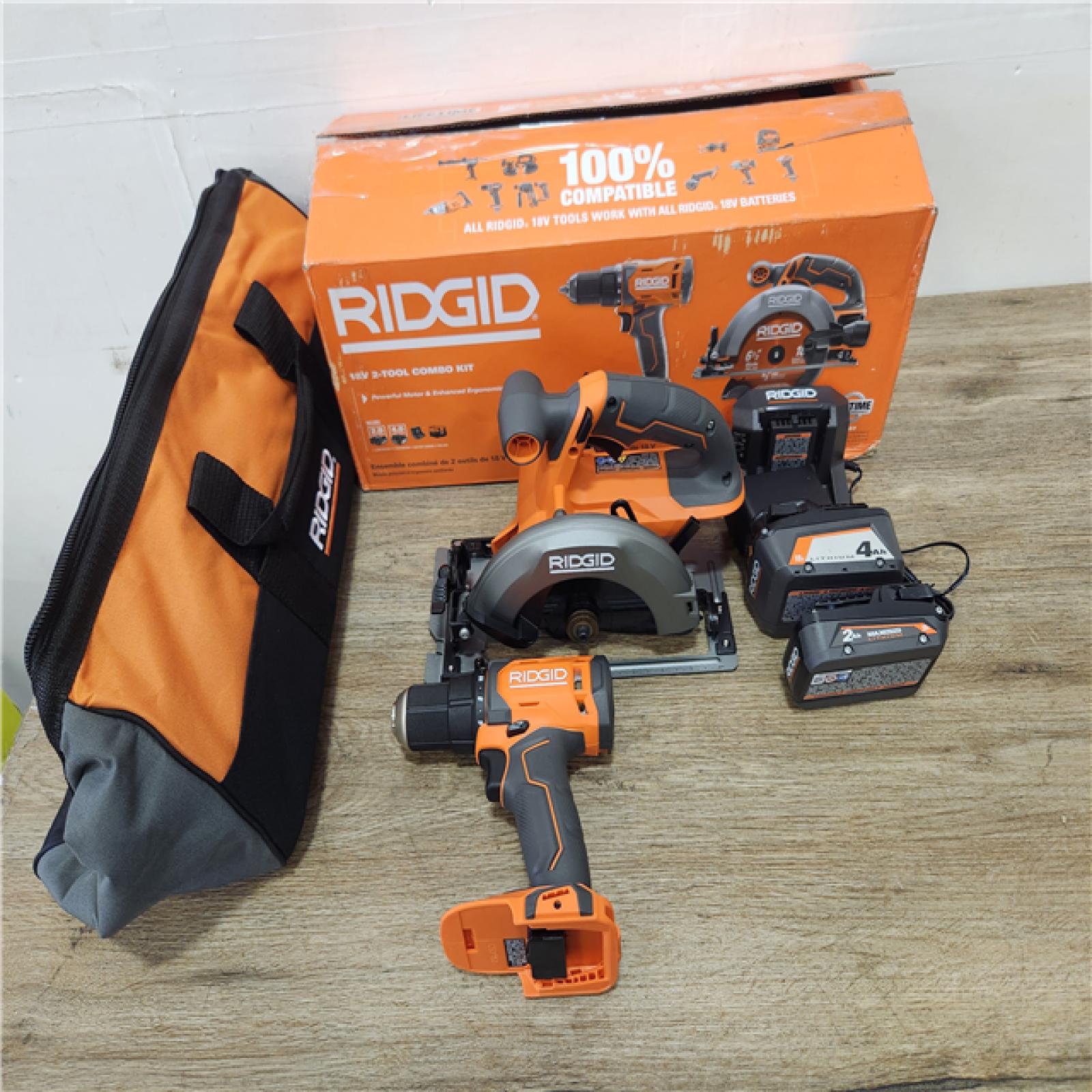 Phoenix Location NEW RIDGID 18V Cordless 1/2 in. Drill/Driver and 6-1/2 in. Circular Saw Combo Kit with 2.0 Ah and 4.0 Ah Battery, Charger, and Bag