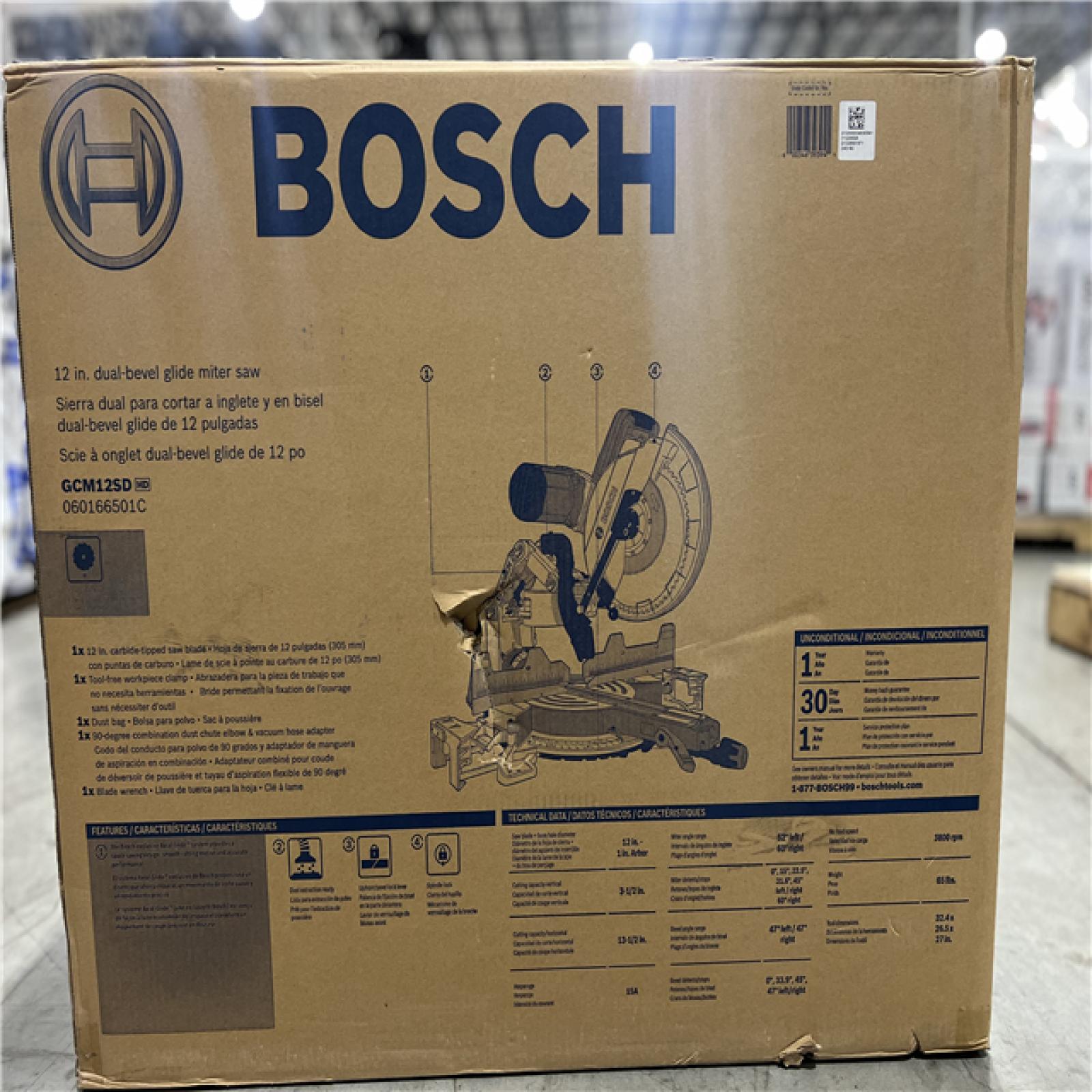 NEW! - Bosch 15 Amp 12 in. Corded Dual-Bevel Sliding Glide Miter Saw with 60 Tooth Saw Blade