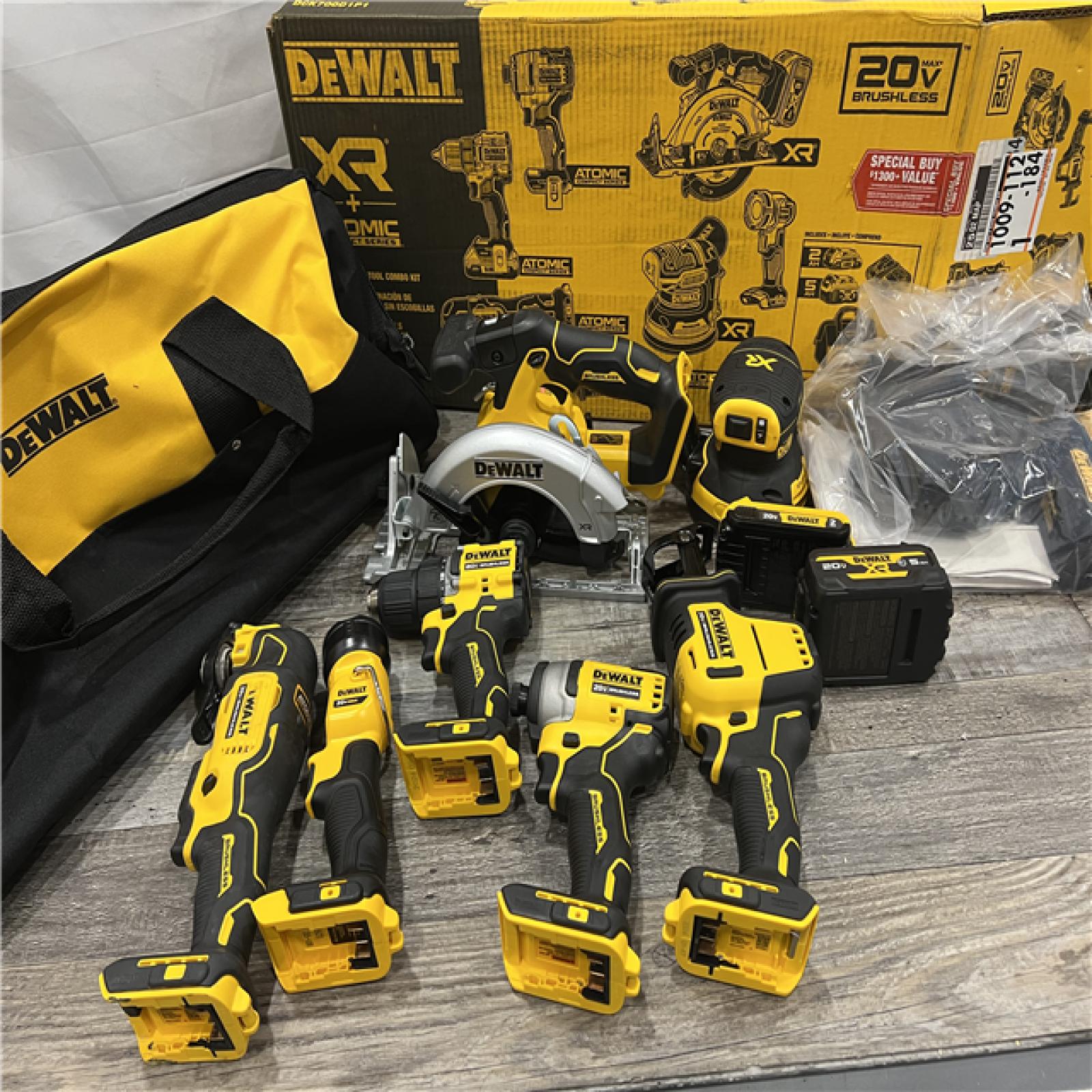 AS-IS DEWALT 20-Volt MAX Lithium-Ion Cordless 7-Tool Combo Kit with 2.0 Ah Battery, 5.0 Ah Battery and Charger