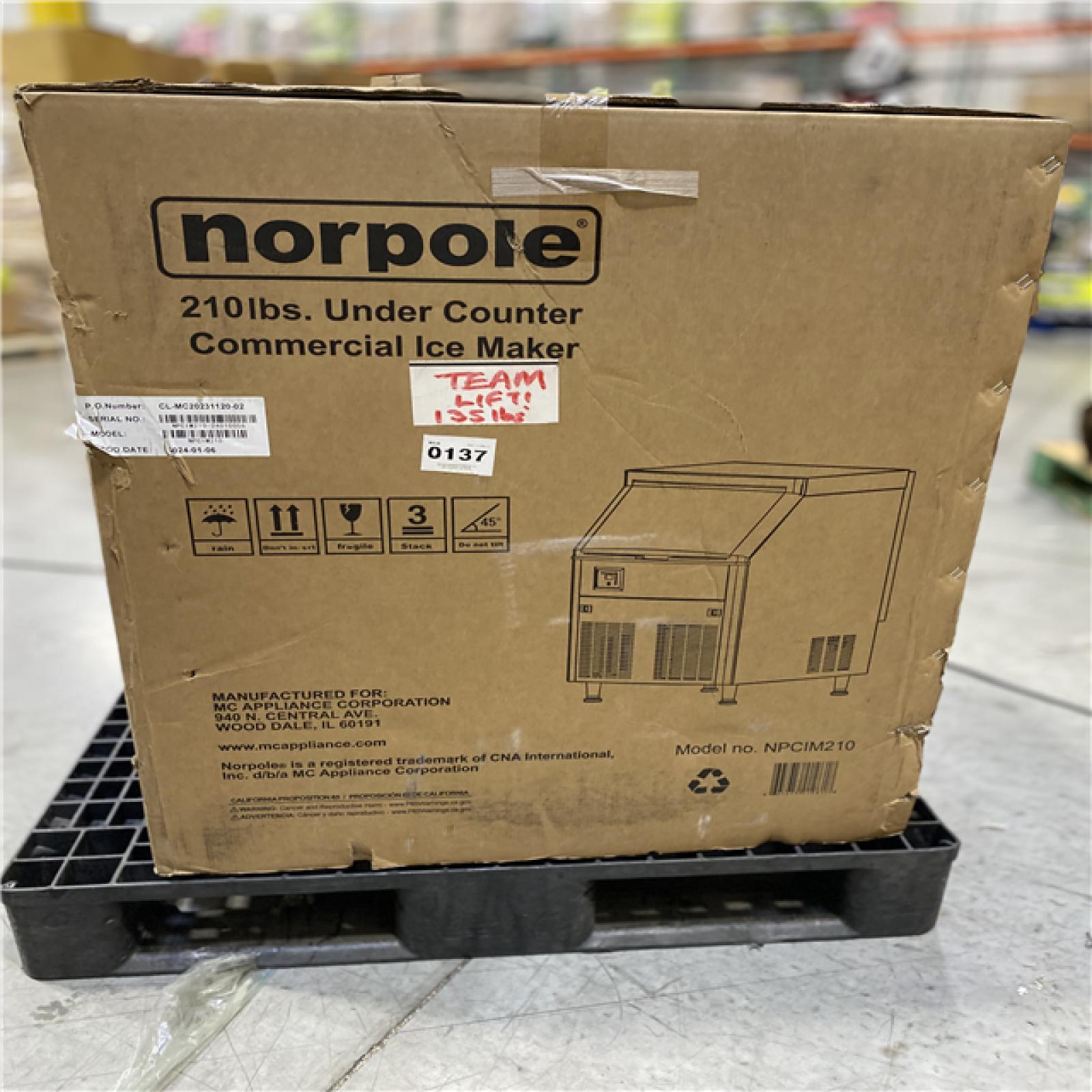 DALLAS LOCATION - Norpole 210 lbs. Freestanding Commercial Ice Maker in Stainless Steel