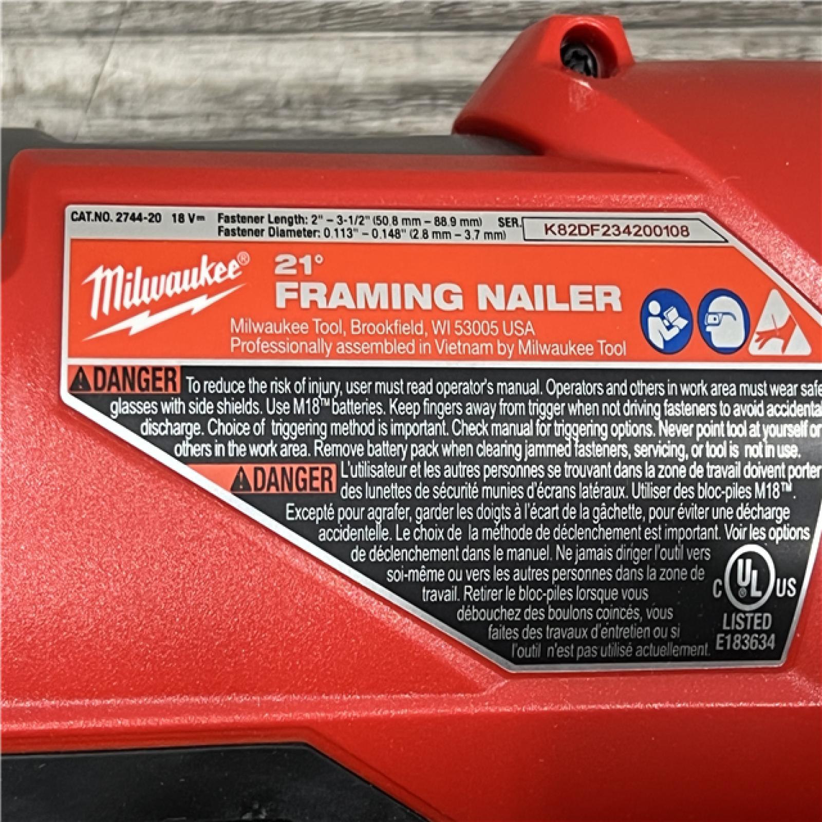 AS-IS Milwaukee 2744-20 M18 FUEL 21-Degree Cordless Framing Nailer (Tool Only)