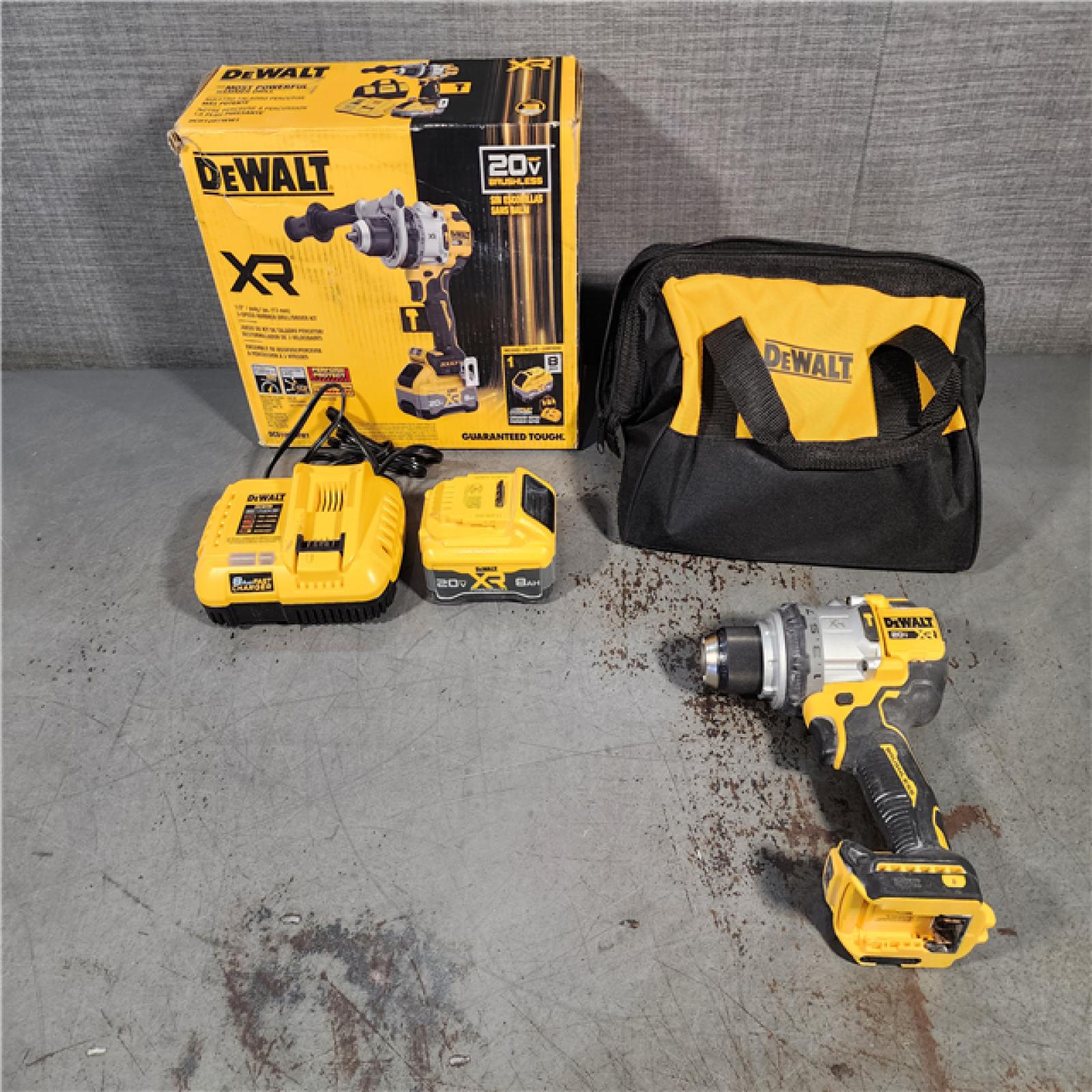 HOUSTON LOCATION - AS-IS DEWALT 20V XR Lithium-Ion Cordless Hammer Drill Kit with 8.0 Ah Battery, Charger and Kit Bag