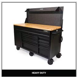 DALLAS LOCATION - Husky 61 in. W x 26 in. D Heavy Duty 10-Drawer 1-Door Mobile Workbench with Hardwood Top, Pegboard and Shelf in Matte Black