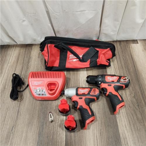 AS IS M12 12V Lithium-Ion Cordless Drill Driver/Impact Driver Combo Kit with Two 1.5Ah Batteries, Charger and Bag (2-Tool)