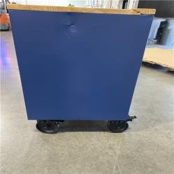 DALLAS LOCATION - Husky Tool Storage 72 in. W Heavy Duty Matte Blue Mobile Workbench Cabinet Adjustable Height Solid Wood Top