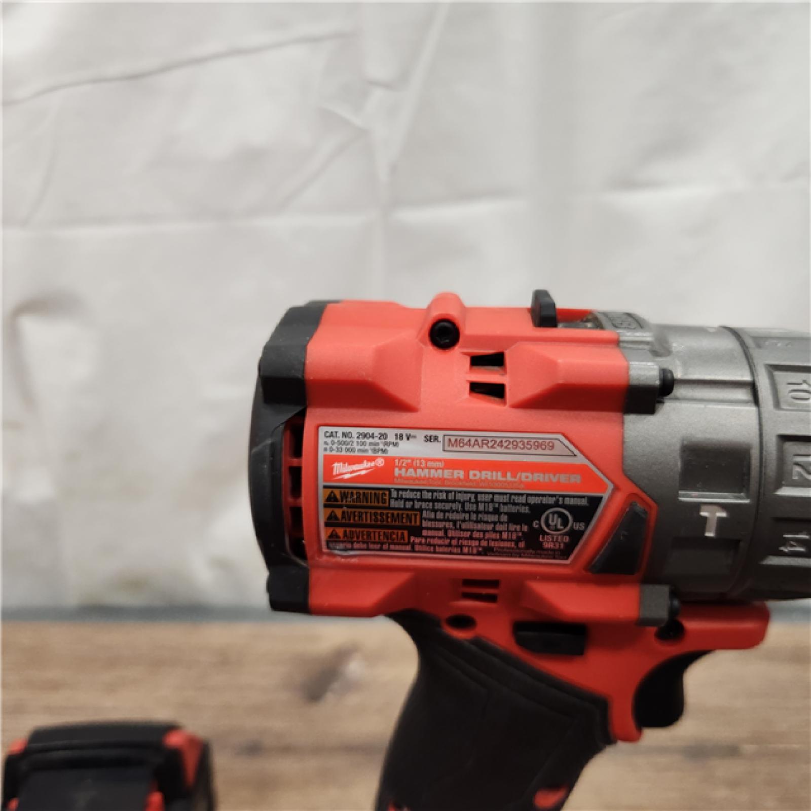 AS-IS Milwaukee 2904-22 Hammer Drill Driver Kit with Batteries  Charger & Tool Case  Red