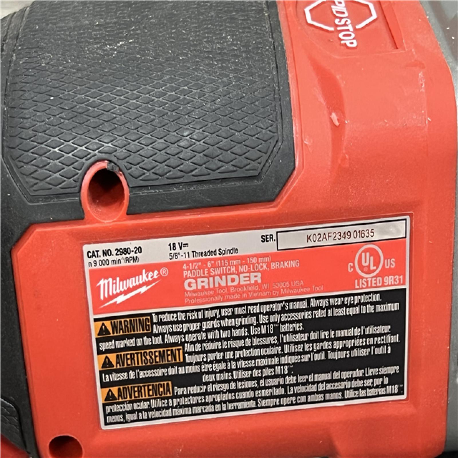 AS-IS Milwaukee 2980-20 M18 Fuel 18 Volt 6 Inch Paddle Switch Grinder (Bare Tool)