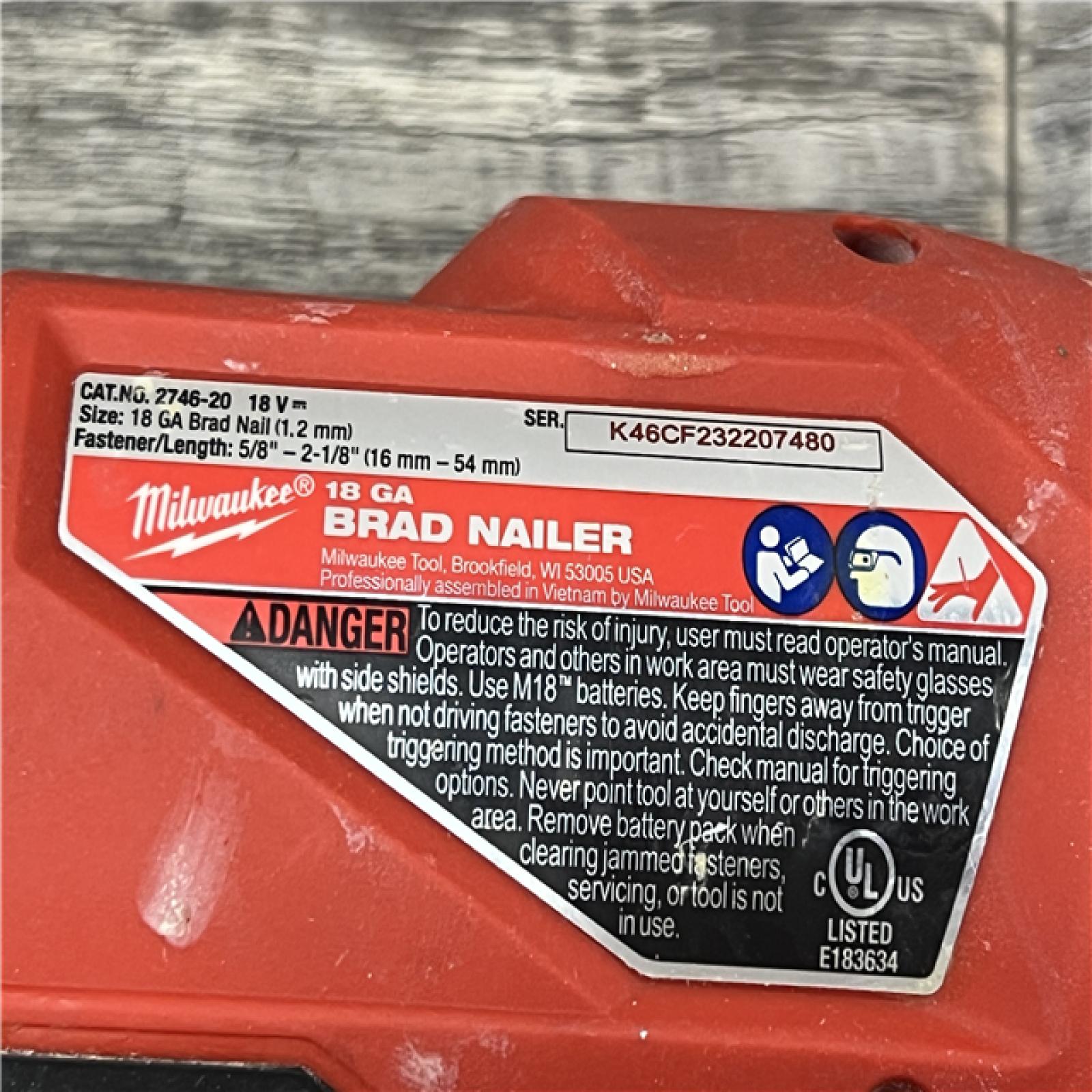 AS-IS Milwaukee M18 Fuel 18V Brushless 18-Gauge Brad Nailer 2746-20 (Bare Tool)