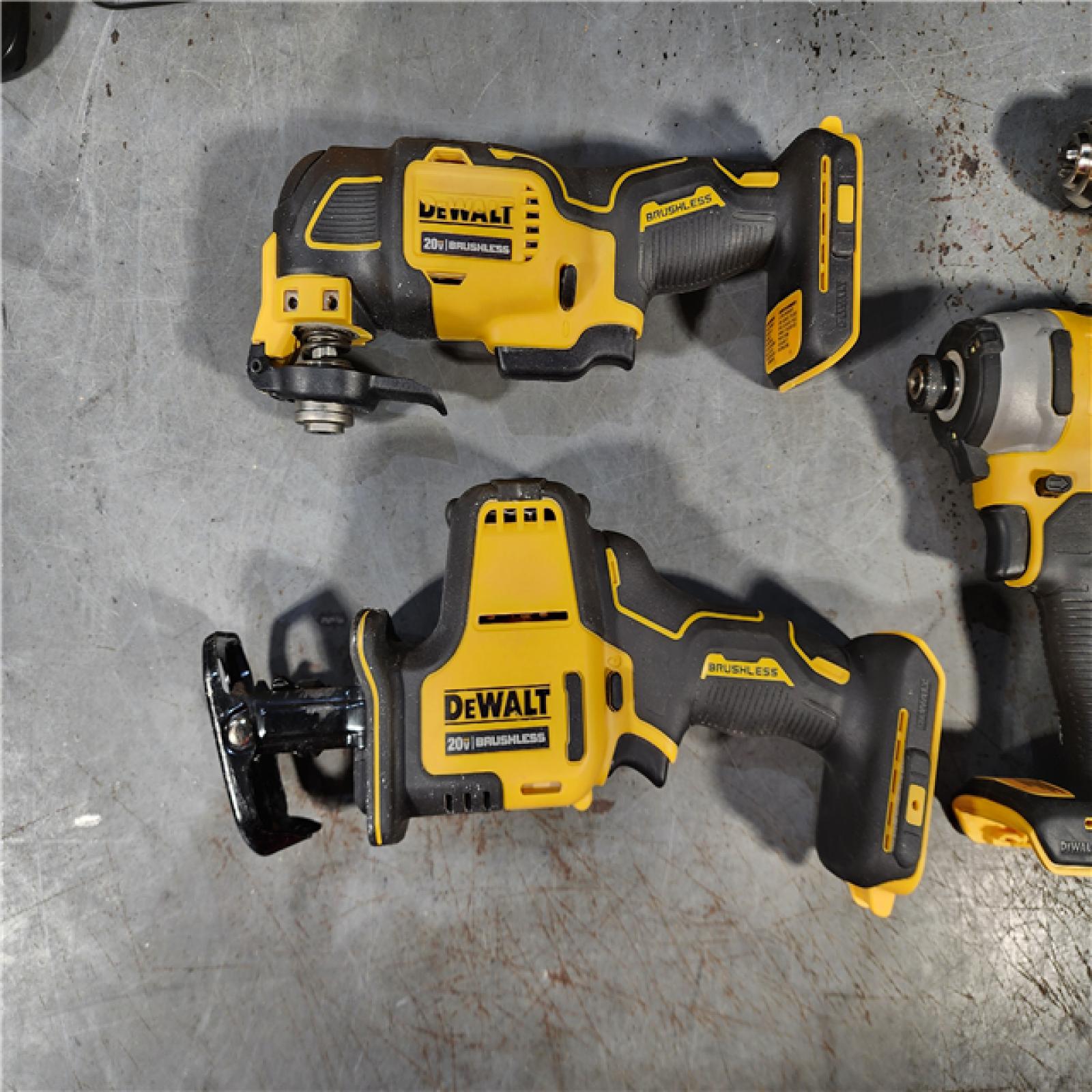 HOUSTON LOCATION - AS-IS DeWalt 20V MAX ATOMIC Cordless Brushless 4 Tool Combo Kit