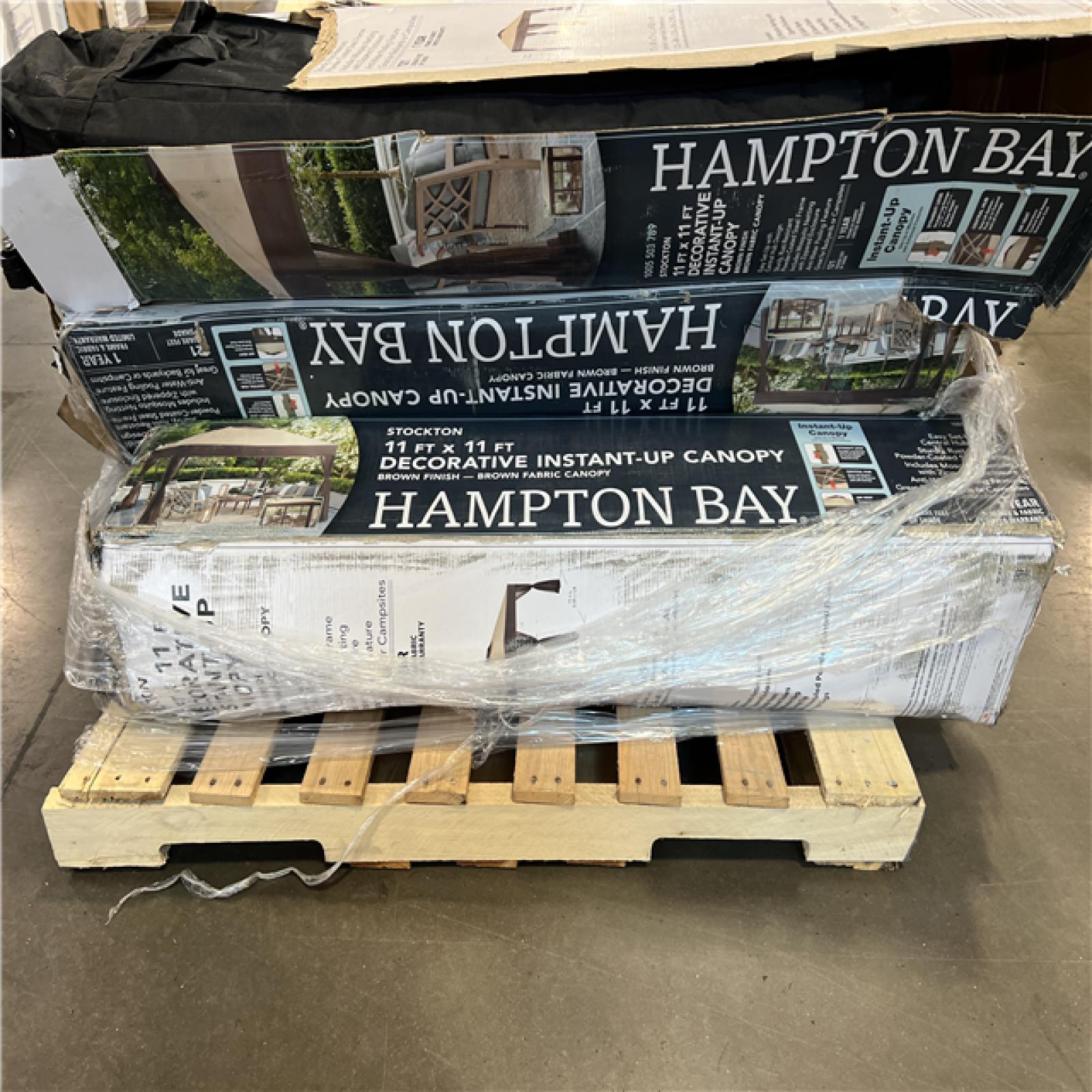 DALLAS LOCATION - Hampton Bay Stockton 11 ft. x 11 ft. Brown Outdoor Patio Pop-Up Canopy with Netting PALLET - (6 UNITS)