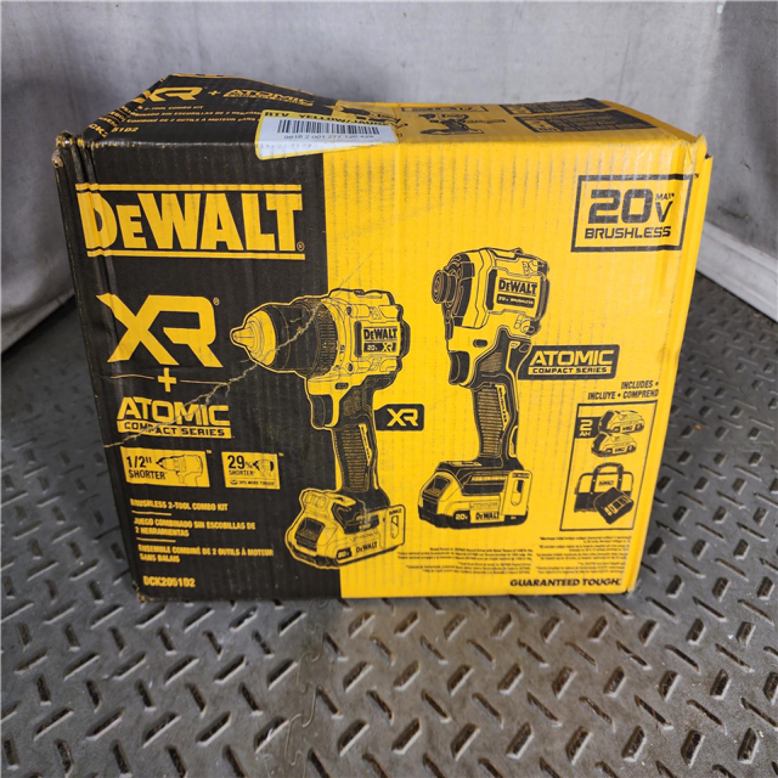 HOUSTON LOCATION - AS-IS (APPEARS LIKE NEW) 20V MAX XR Cordless Drill/Driver, ATOMIC Impact Driver 2 Tool Combo Kit, (2) 2.0Ah Batteries, Charger, and Bag