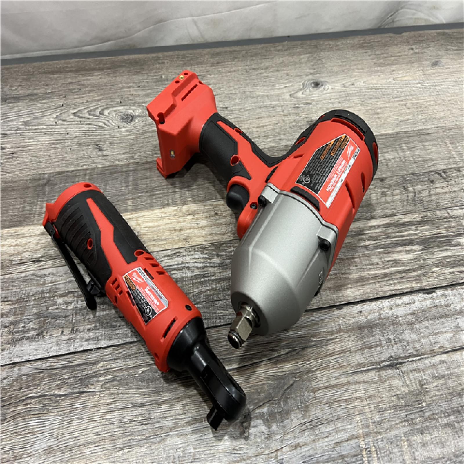 AS-IS MILWAUKEE M12/M18 12/18V Lithium-Ion Cordless 3/8 in. Ratchet and 1/2 in. High Torque Impact Wrench with Friction Ring Combo Kit