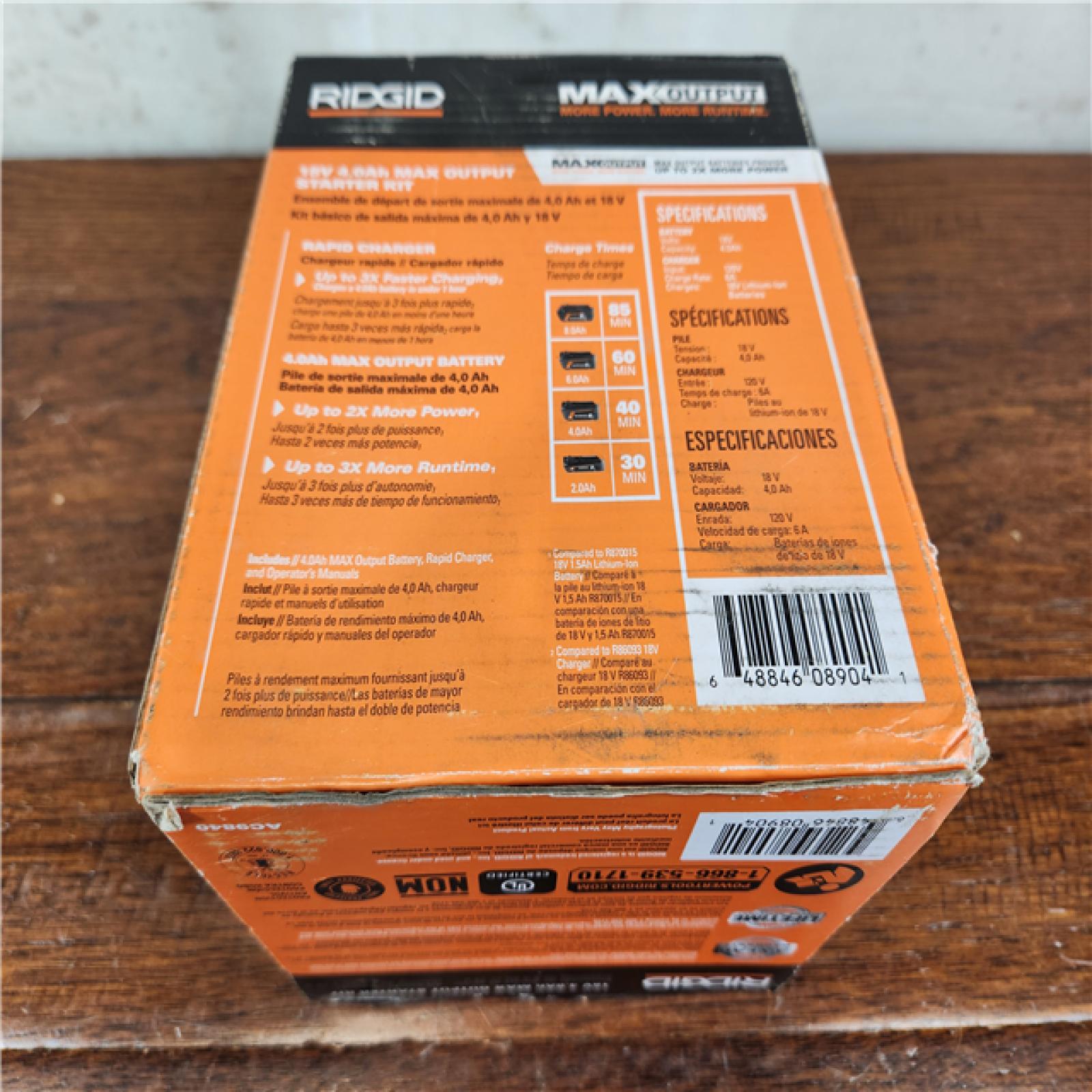 NEW! RIDGID 18V 4.0 Ah MAX Output Starter Kit with Rapid Charger