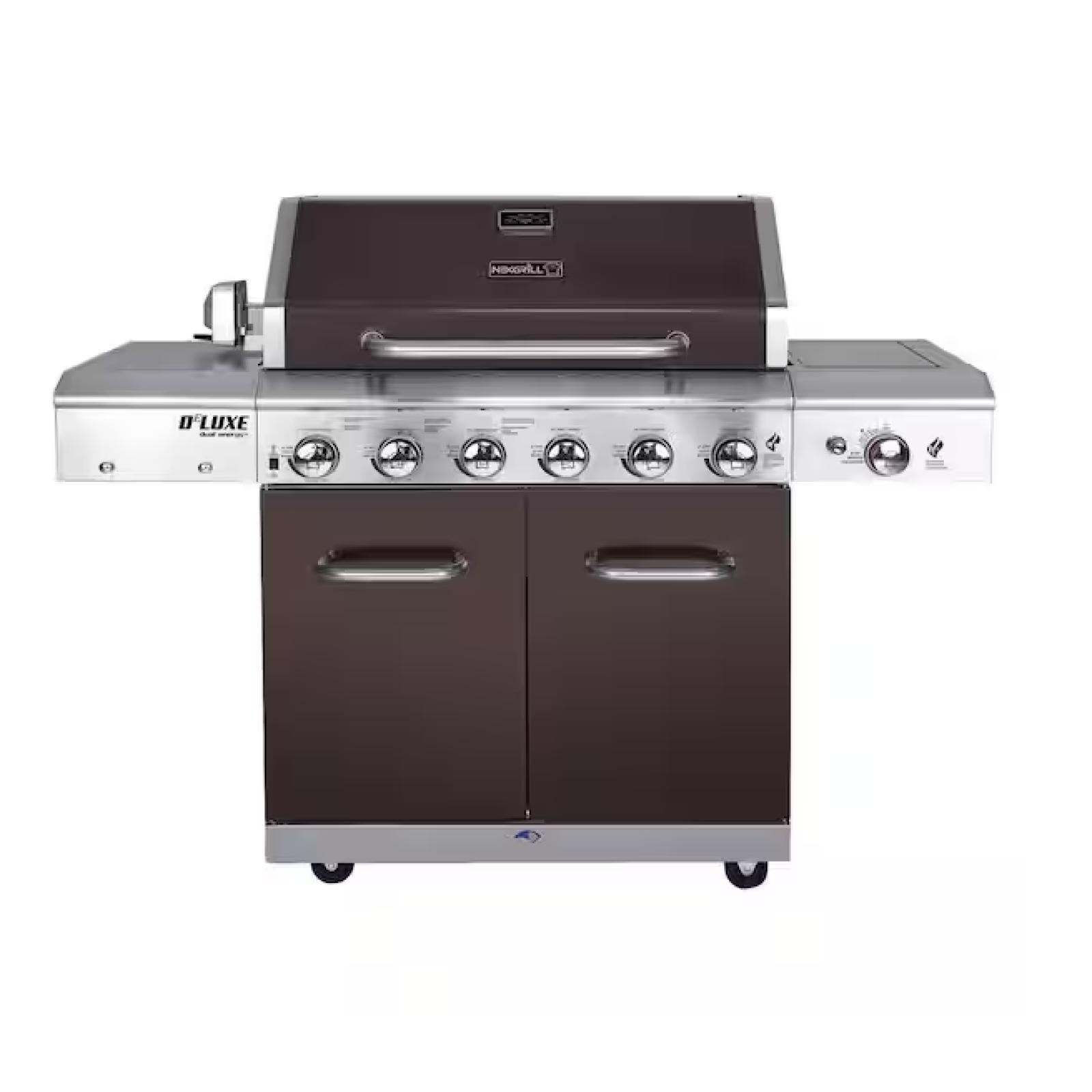 DALLAS LOCATION - Nexgrill Deluxe 6-Burner Propane Gas Grill in Mocha with Ceramic Searing Side Burner