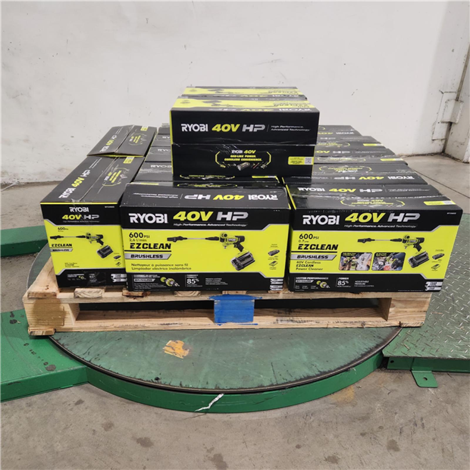 Dallas Location - NEW- RYOBI 40V HP Brushless EZClean 600 PSI 0.7 GPM Cordless Battery Cold Water Power Cleaner with 2.0 Ah Battery and Charger(Lot Of 14) Of